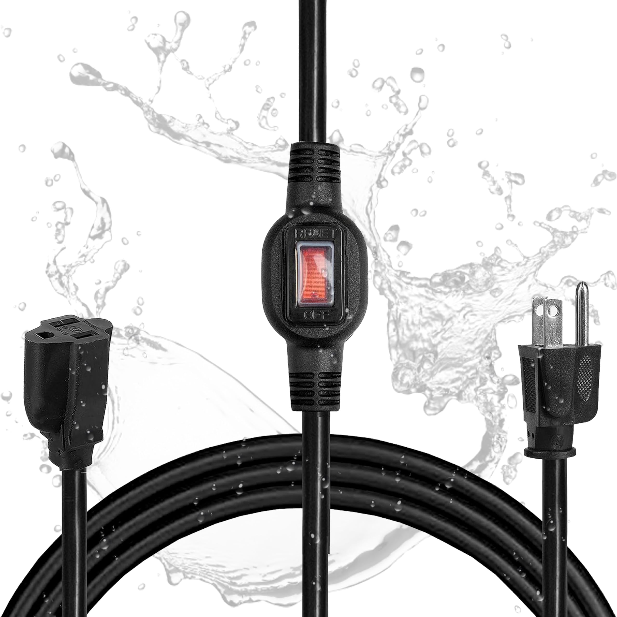 Iron Forge Cable 6 Ft Black Outdoor Extension Cord With Ip65 Waterproof Inline Switch On/Off, Sjtw 16/3 Inline Cord Switch For O