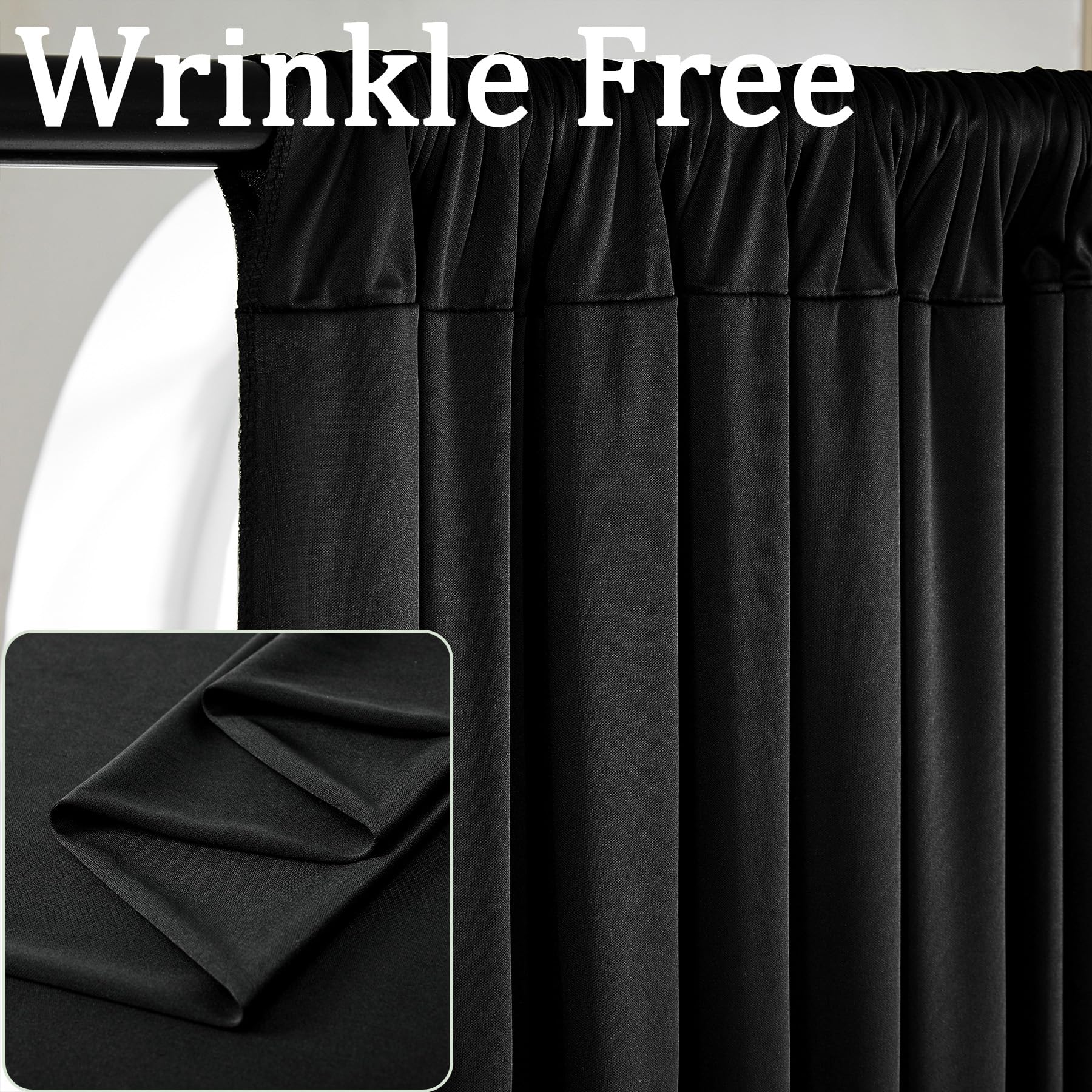 30Ft X 10Ft Wrinkle Free Black Backdrop Curtains For Parties, Thick Polyester Black Photo Backdrop Drapes Panels For Birthday We