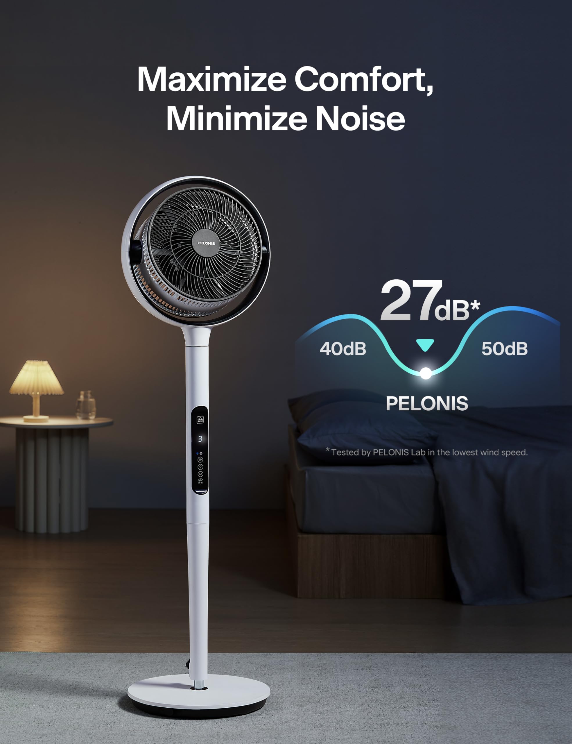 Pelonis Oscillating Pedestal Fan With Dc Motor,Remote Control Standing Fan For Bedroom,Air Circulator Smart Fans, Voice Control,