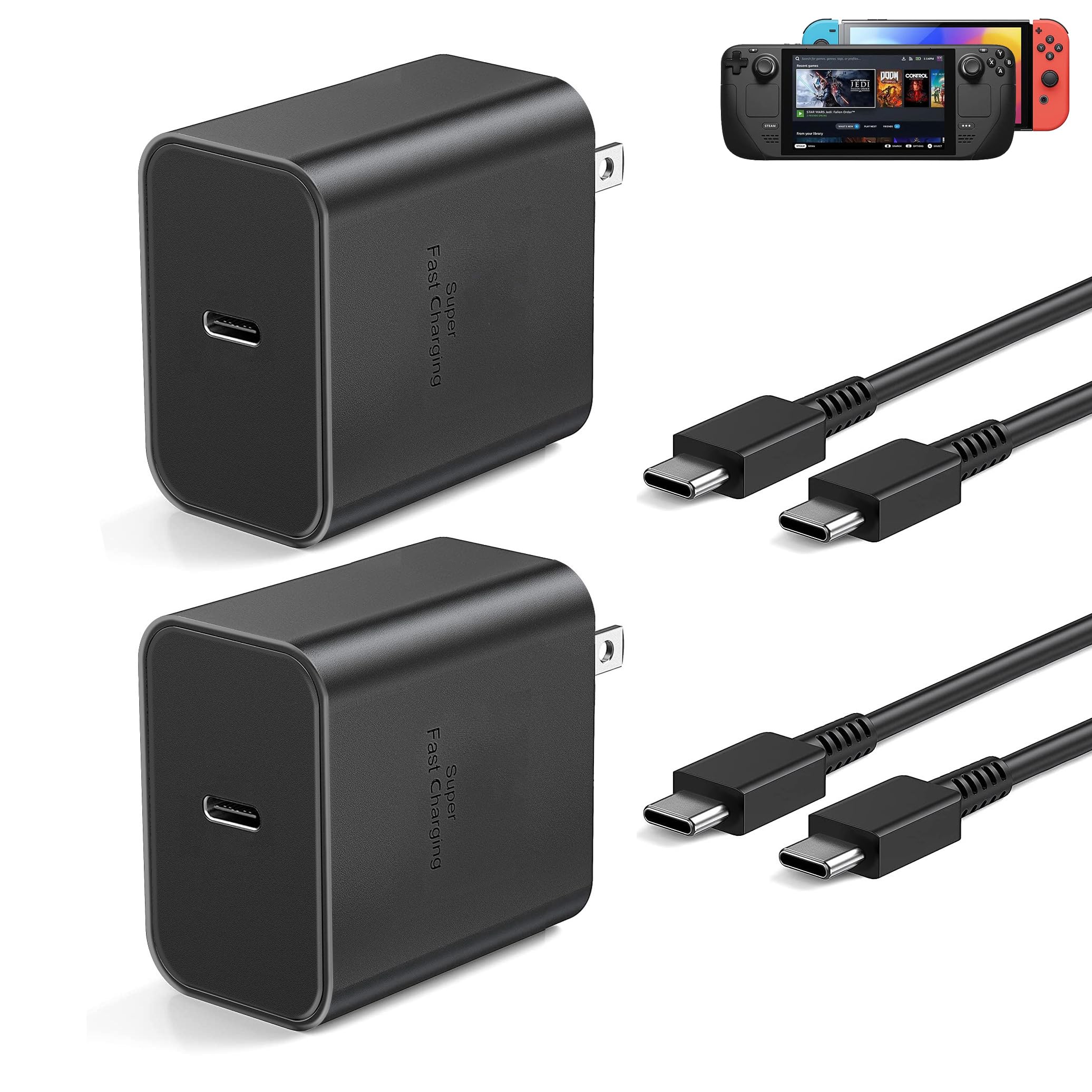 2-Pack USB-C Charger for Nintendo Switch, for Steam Deck Switch OLED PS5 Xbox Controller, USB-C AC Adapter Power Supply for Swit