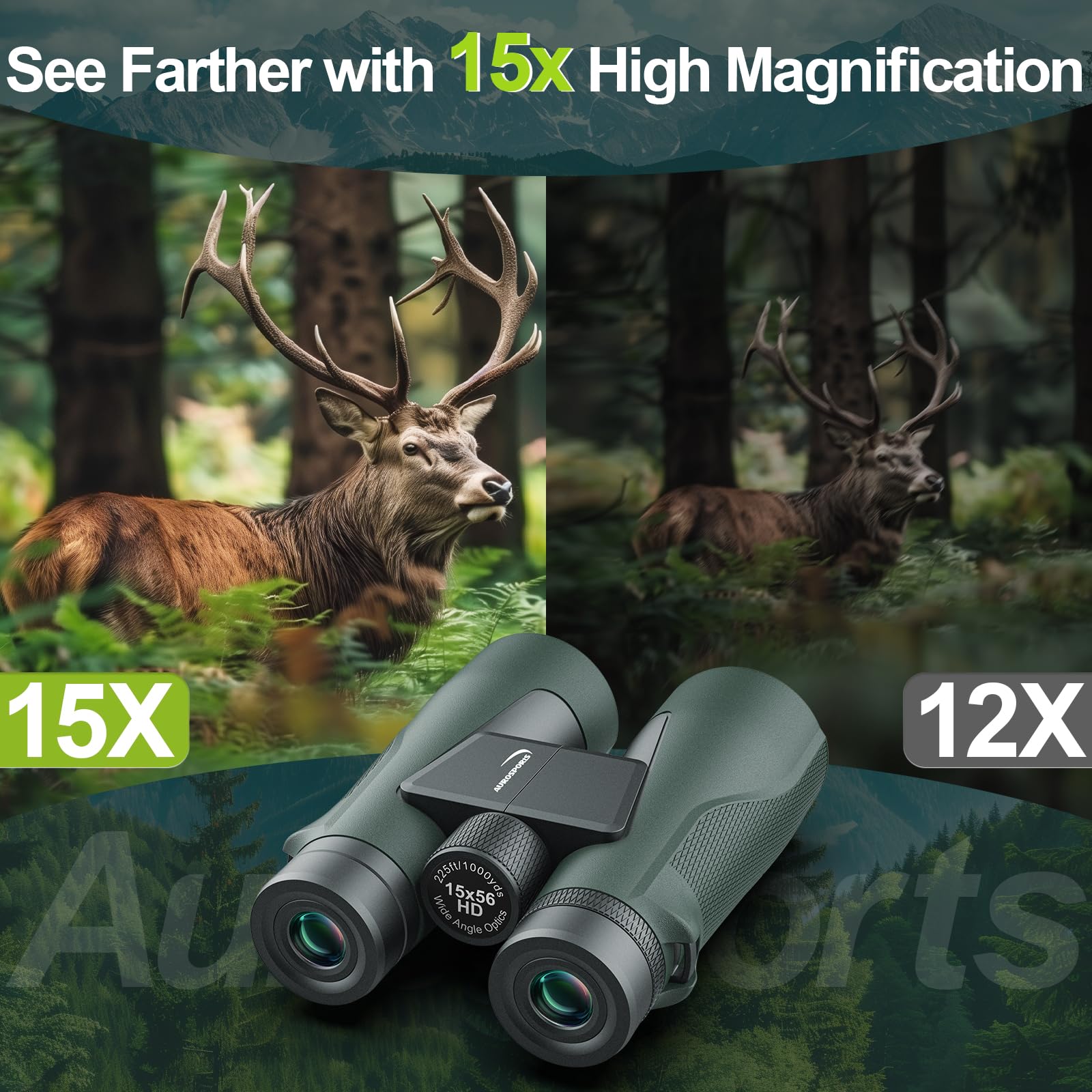 15X56 Binoculars For Adults High Powered - Aurosports Hd Large View Binoculars With Clear Low Light Vision - Lightweight Easy Fo