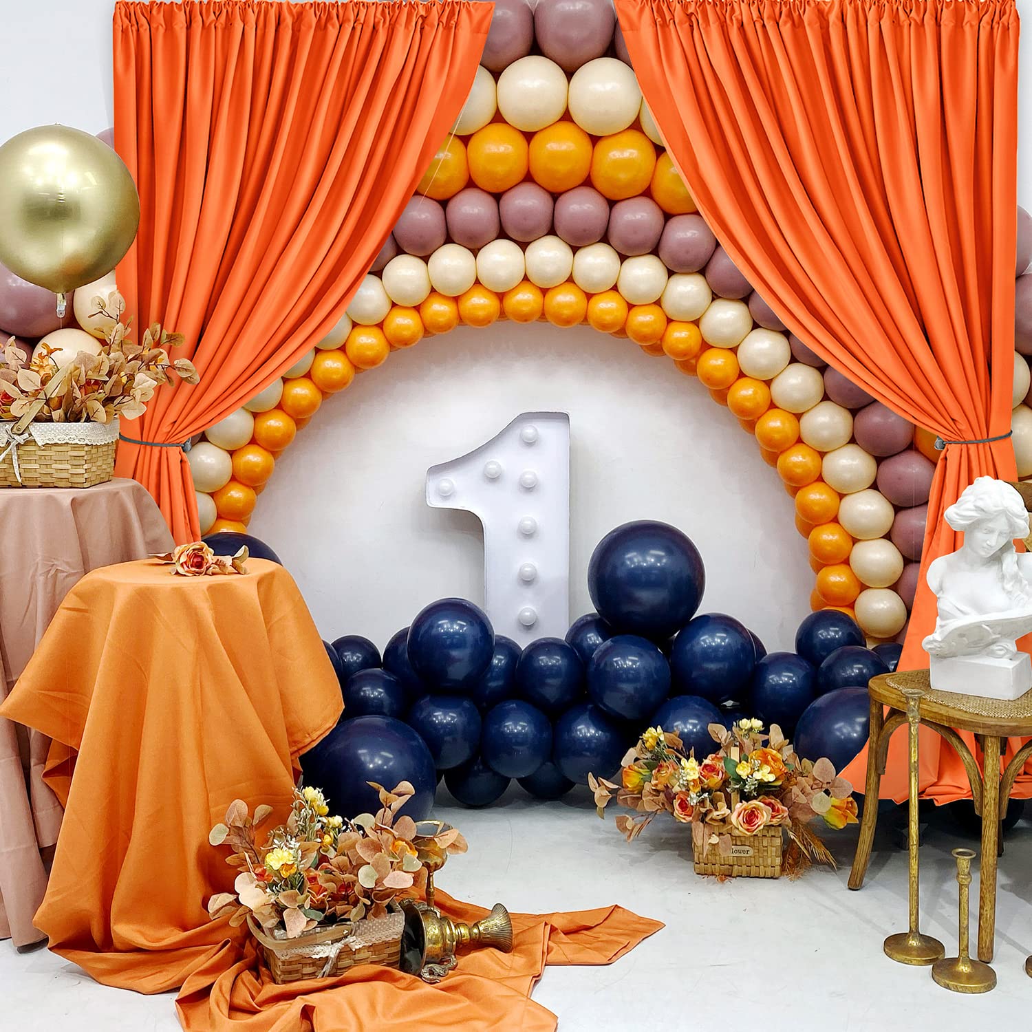 Hiasan Orange Backdrop Curtains For Parties, Polyester Photography Backdrop Drapes For Family Gatherings, Wedding Decorations, 5