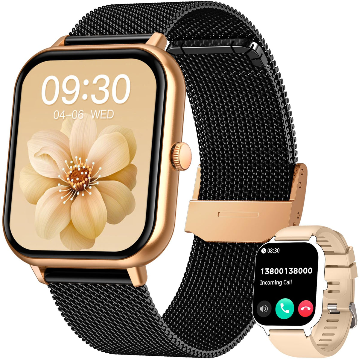 Smart Watch For Women Fitness Tracker: Black Smartwatch With Bluetooth Call Blood Oxygen Blood Pressure Monitor Compatible With
