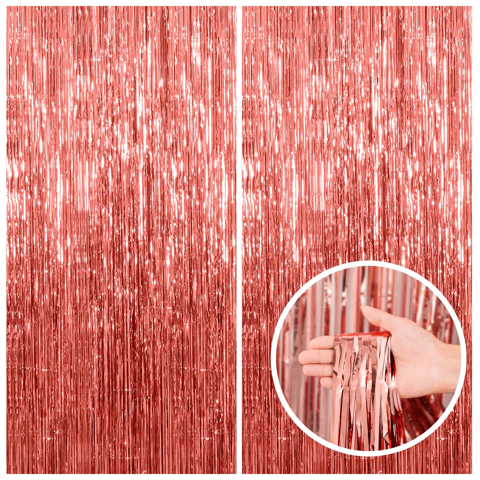 2 Pack Rose Gold Fringe Curtain Backdrop Birthday Bachelorette Party Decorations Metallic Tinsel Streamers Foil Backdrop Christm
