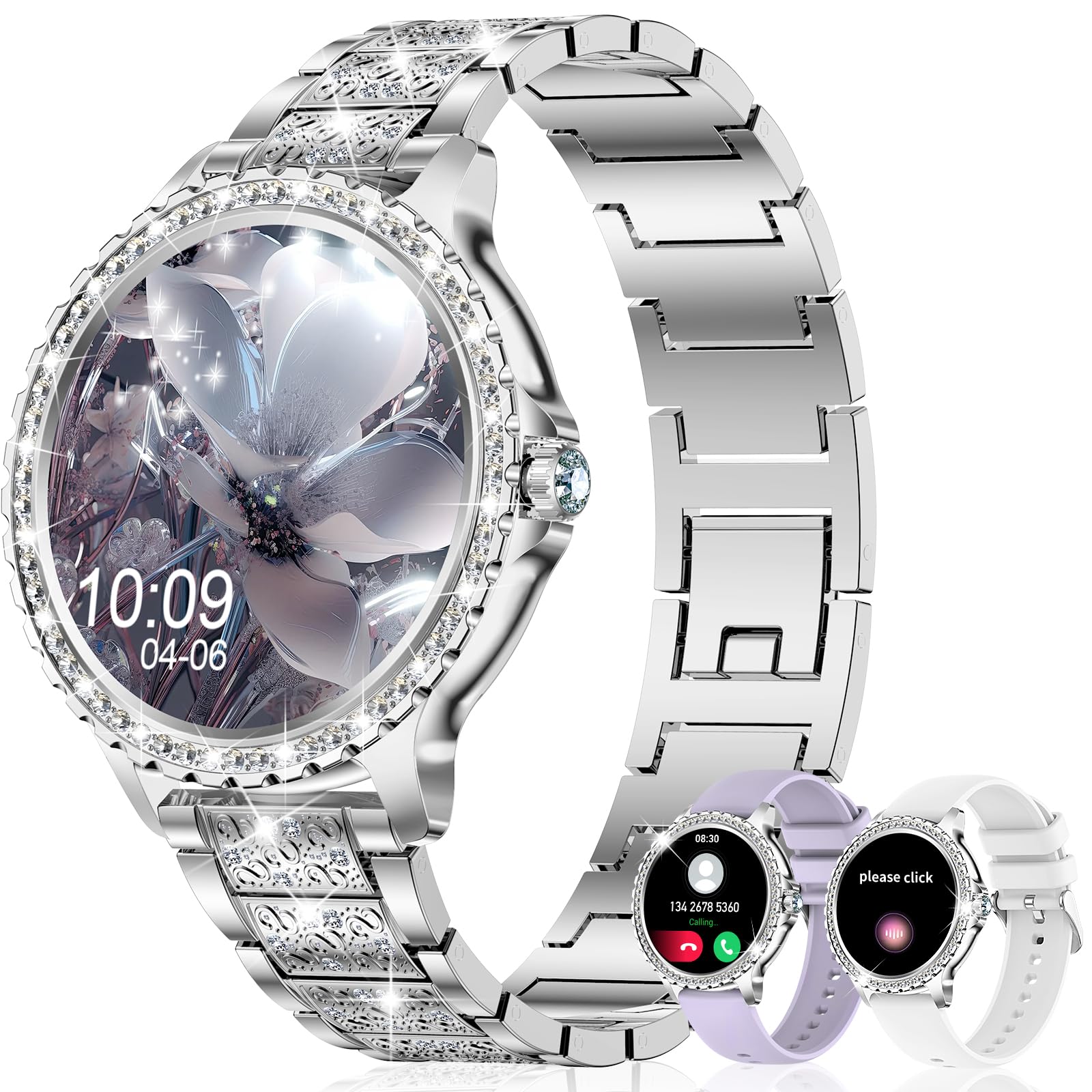 Smart Watch For Women With Diamonds (Answer/Make Call),1.32 ' 'Full Touch Screen Smartwatch For Android Phones,Fitness Tracker W