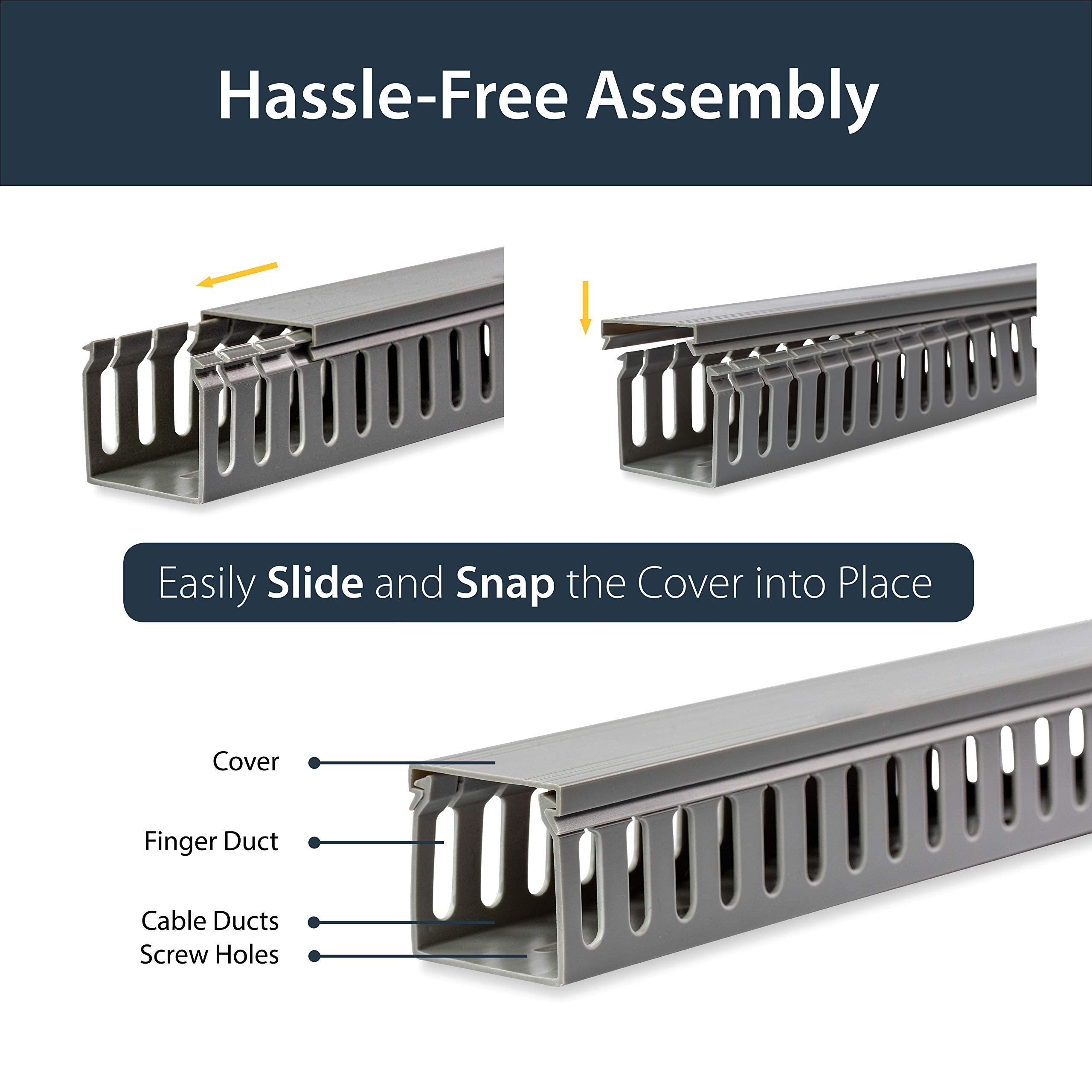 StarTech.com 2x2in Open Slot Wiring Cable Raceway Duct with Cover, Server Rack Cable Management, Cable Cover Duct, Cord Hider / Organizer, PVC Cable Manager, TAA Compliant (AD2X2)