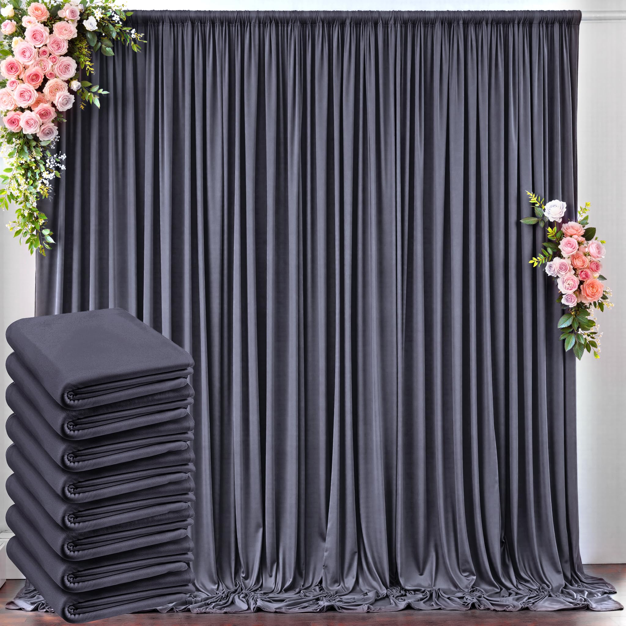40 ft x 10 ft Wrinkle Free Charcoal Backdrop Curtain for Parties, Dark Grey Polyester Photo Backdrop Drapes for Baby Shower Wedd