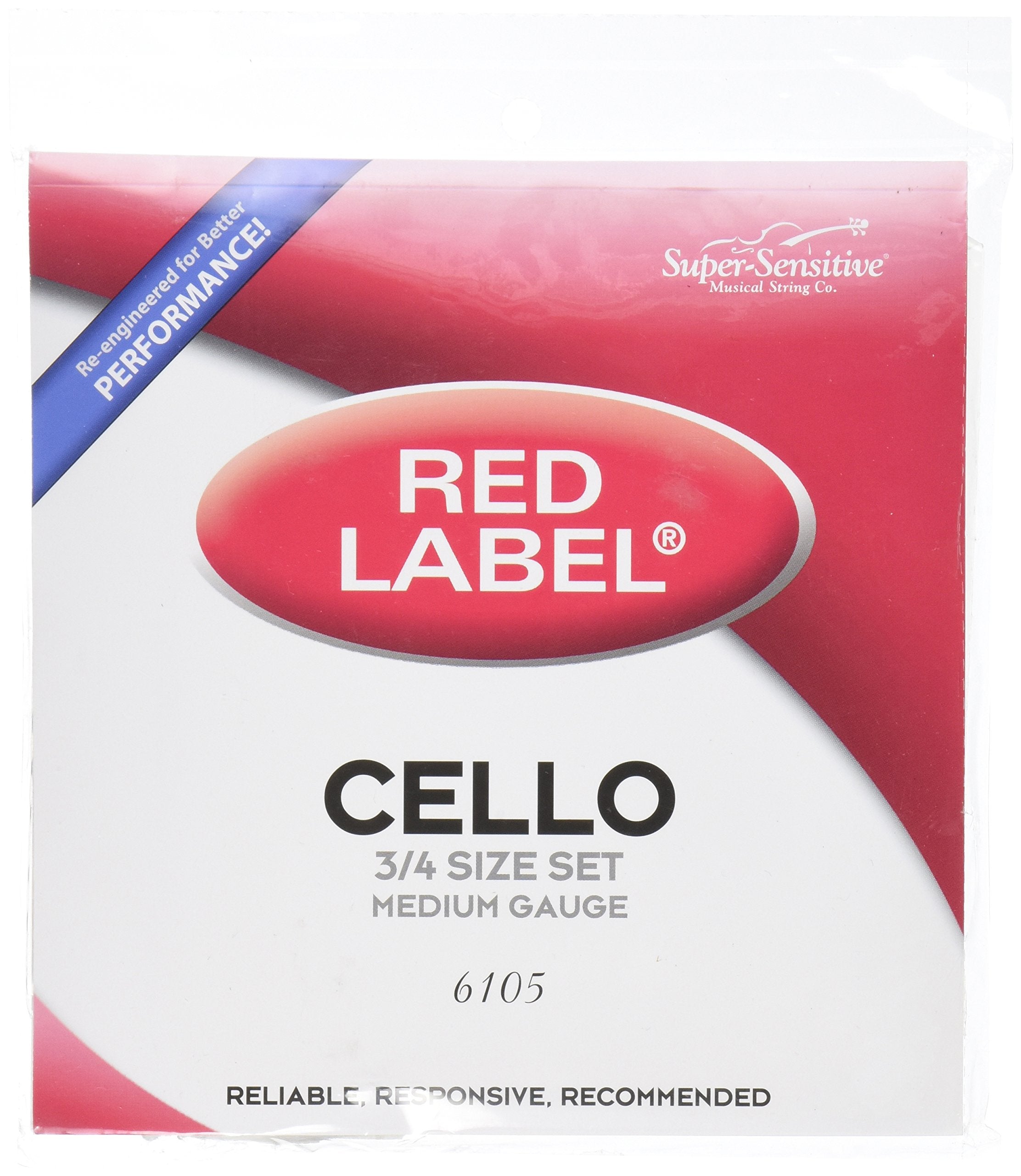 Super Sensitive Red Label 6105 Cello String Set, 3/4, Full Set