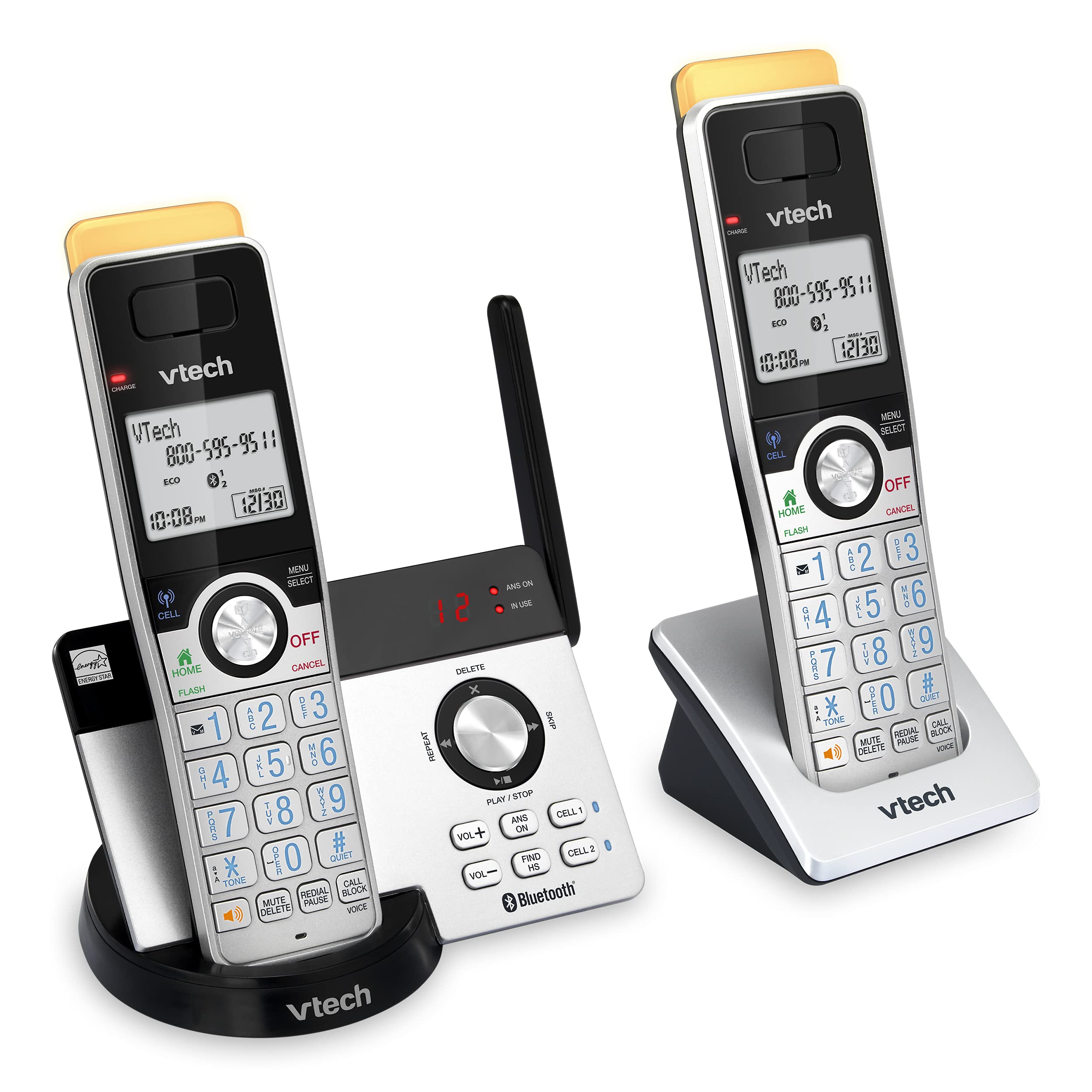VTECH IS8121-2 Super Long Range up to 2300 Feet DECT 6.0 Bluetooth 2 Handset Cordless Phone for Home with Answering Machine, Cal