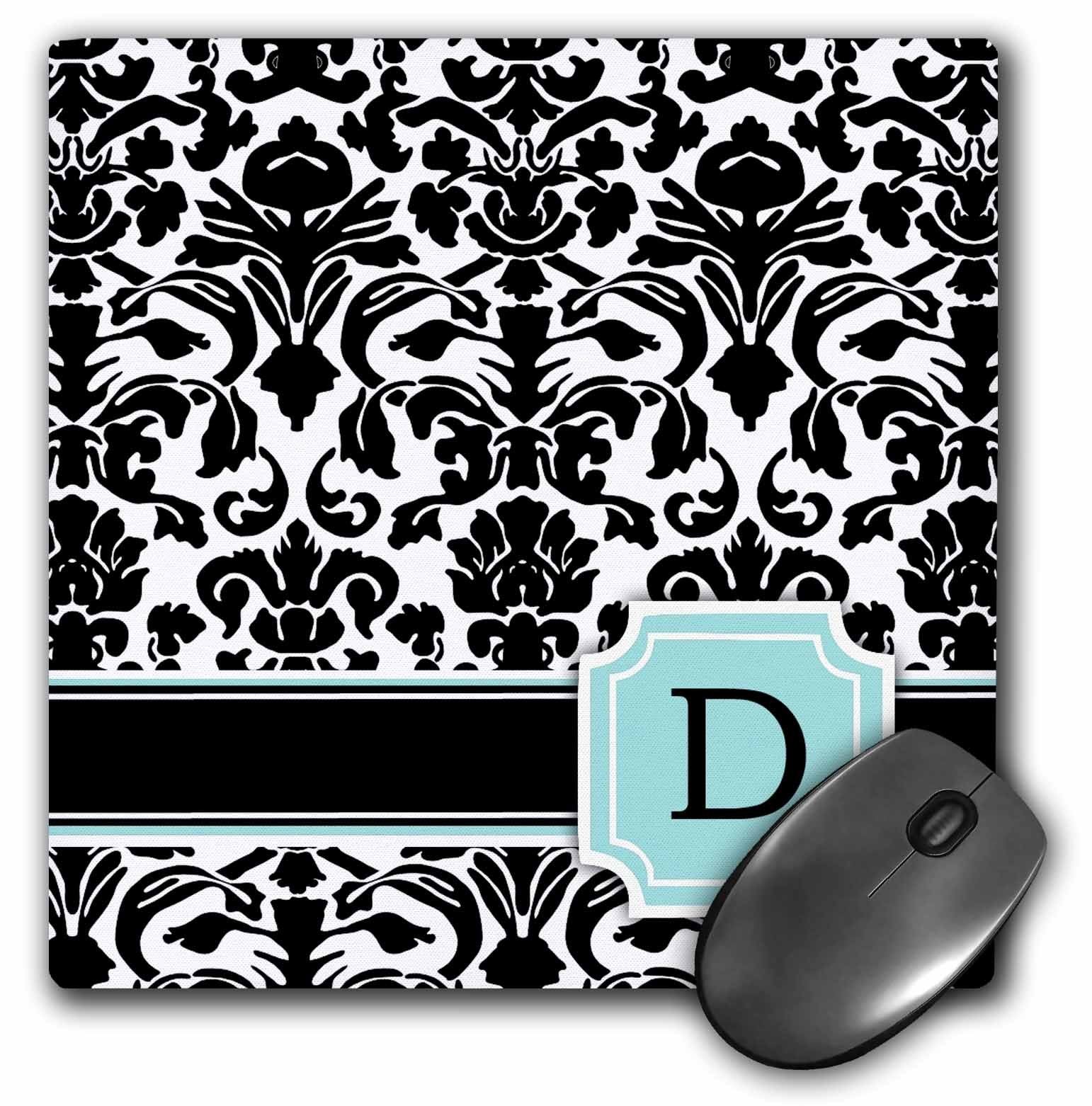 3Drose Letter D Personal Monogrammed Mint Blue Black And White Damask Pattern, Classy Personalized Initial Mouse Pad (Mp_154353_
