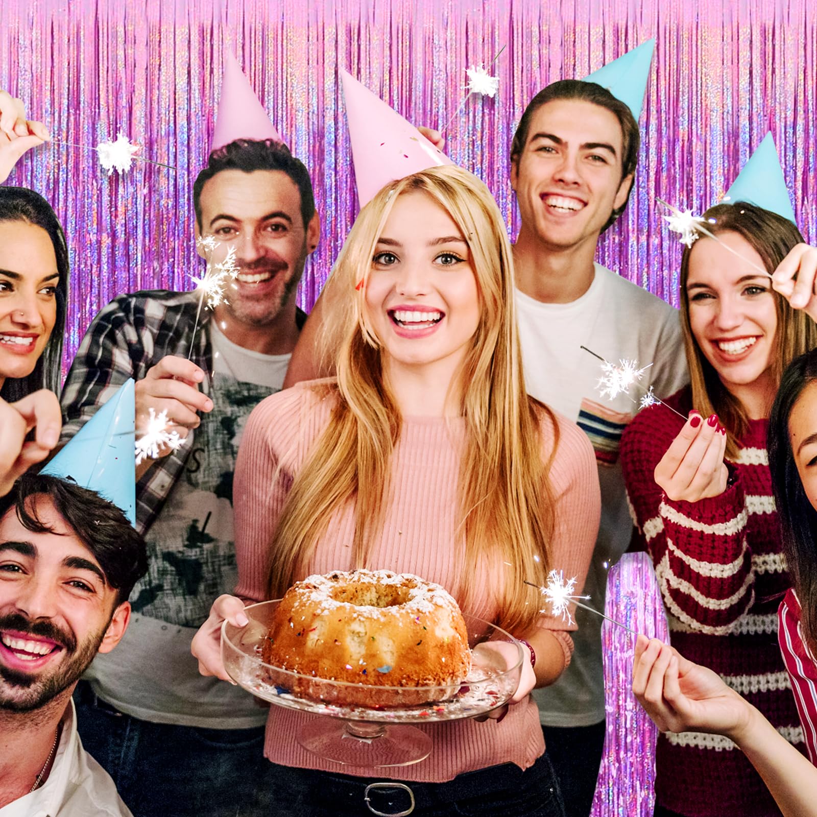 3 Pack Pink Foil Fringe Curtain Backdrop, 3.28Ft X 8.2Ft Metallic Tinsel Foil Fringe Streamer Curtains For Photo Booth, Valentin