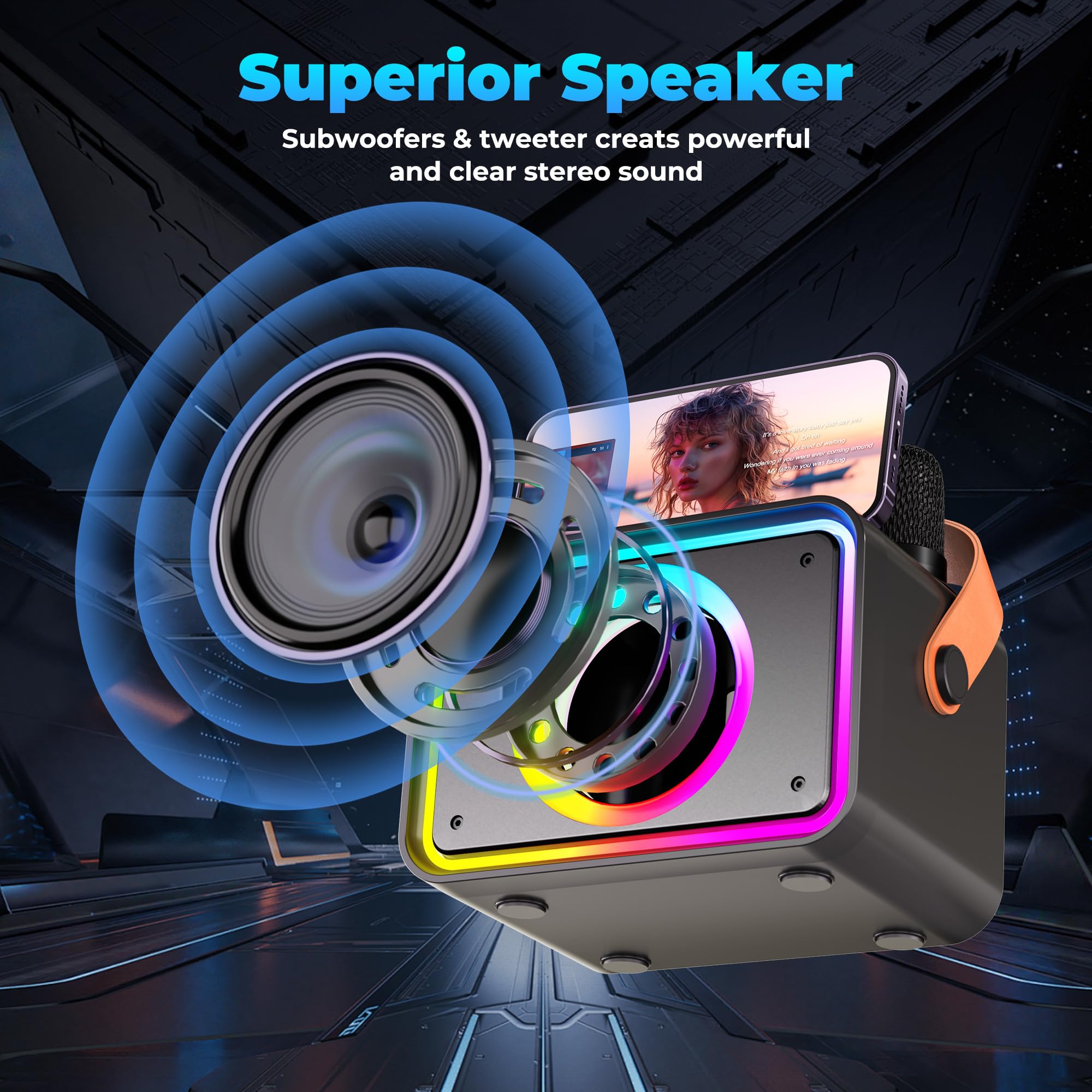 Karaoke Machine,Portable Bluetooth Karaoke Speaker With 2 Wireless Microphone For Adults & Kids With Led Lights, Karaoke Microph