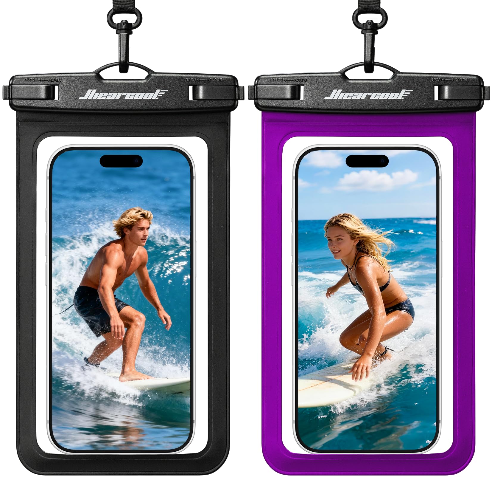 Hiearcool Waterproof Phone Pouch 2 Pack, IPX8 Dry Bag with Lanyard, Touch Screen Compatible for iPhone 17/16/15/14/13 Pro Max, B
