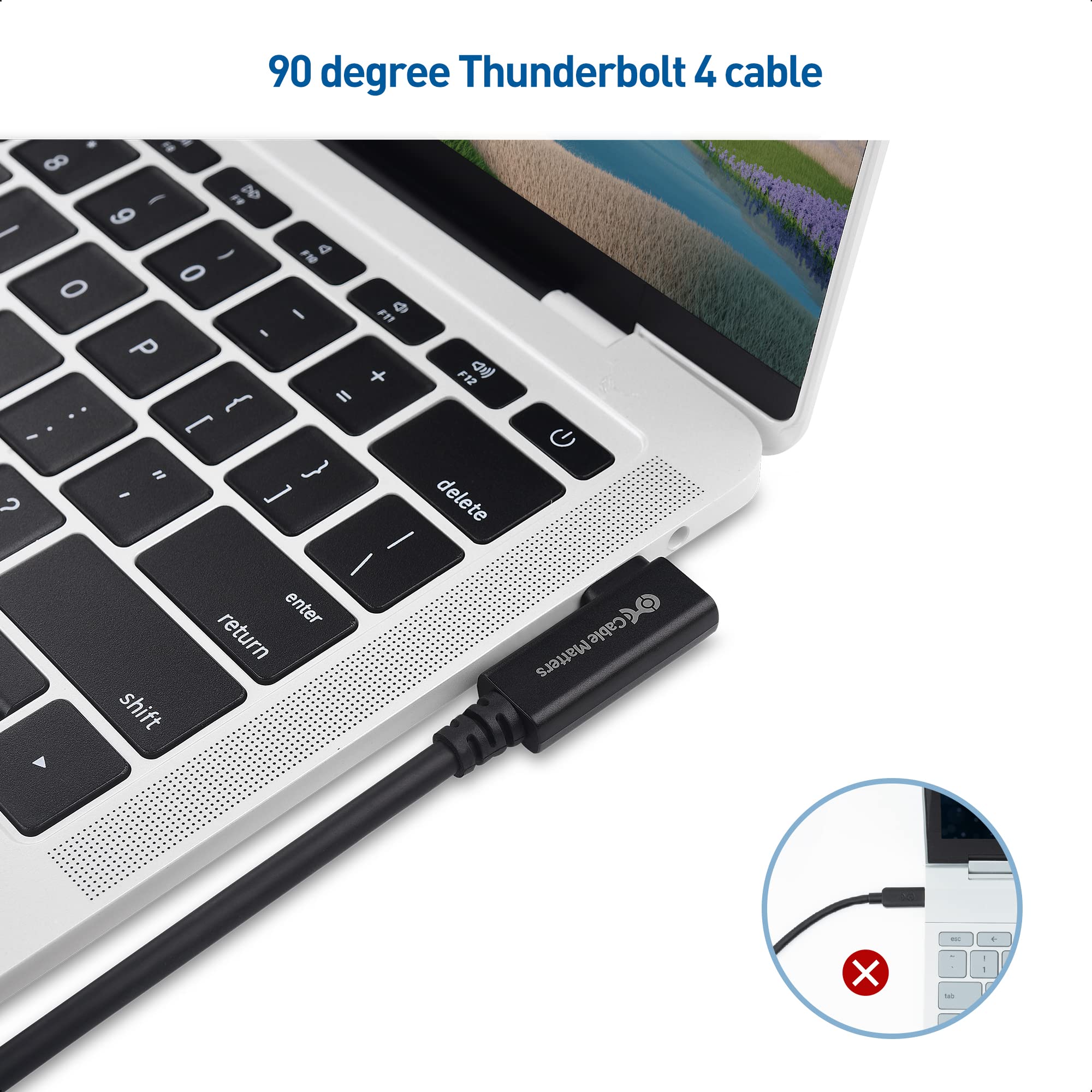 Cable Matters 40Gbps Thunderbolt 4 Cable 2.6ft - Right Angle, 8K Video, 240W Charging, USB-C/Thunderbolt 3 Compatible, Black
