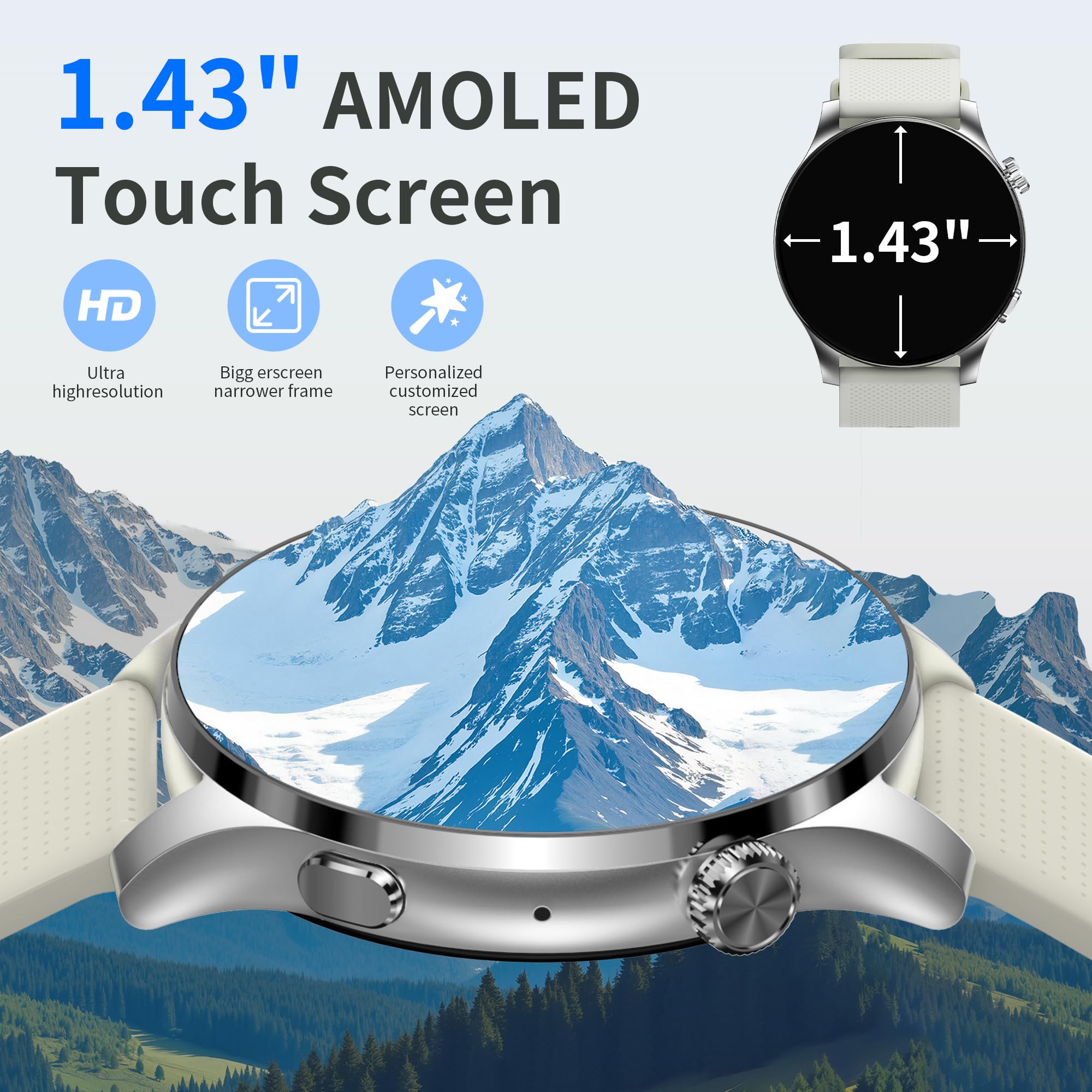 Ezon Smart Watch For Women Men(Answer/Make Calls),1.43 Amoled Fitness Tracker With 100+ Sports Modes,Heart Rate,Spo2,Sleep Monit