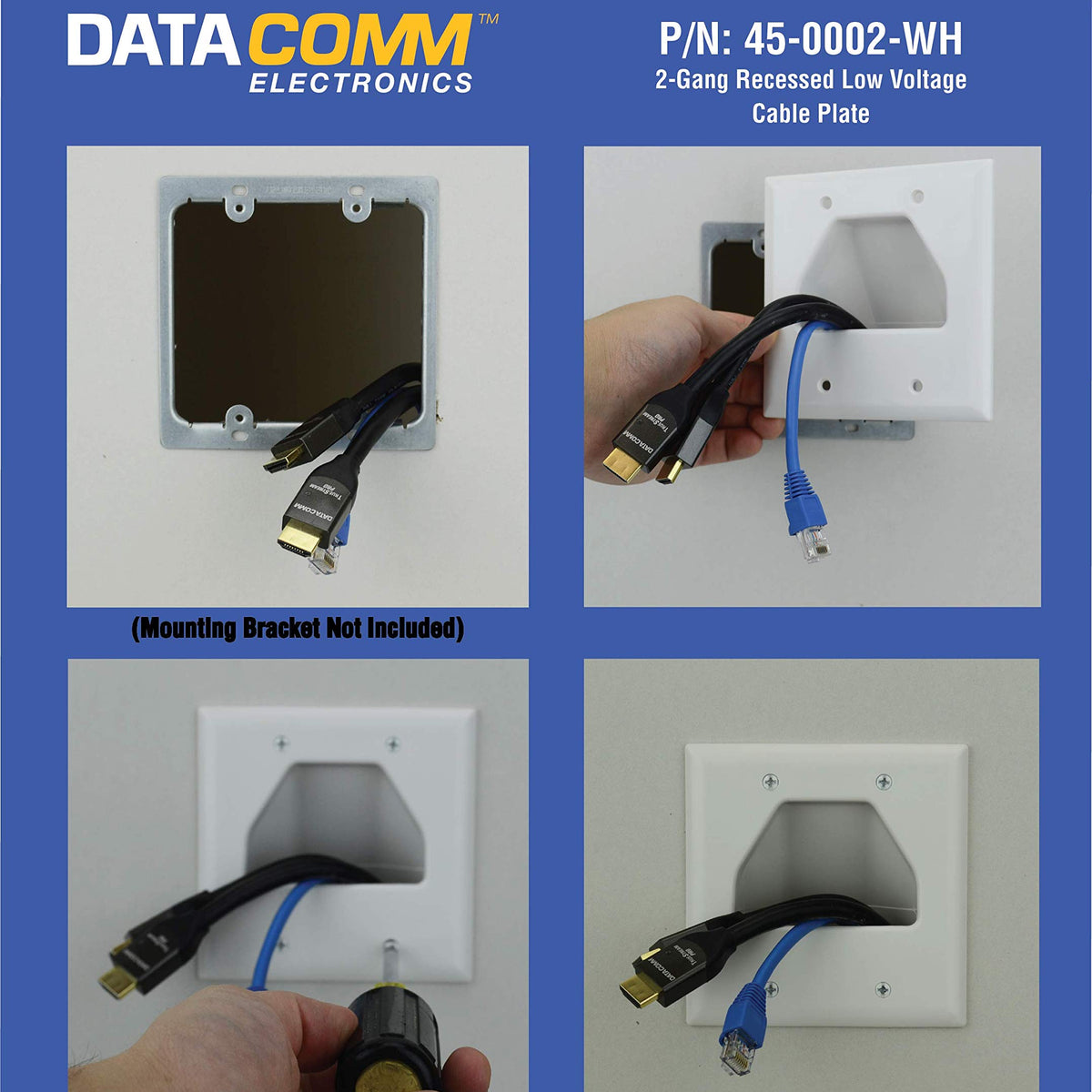 Data Comm Electronics 45 0002 Bk 2 Gang Recessed Low Voltage Cable Pla ...
