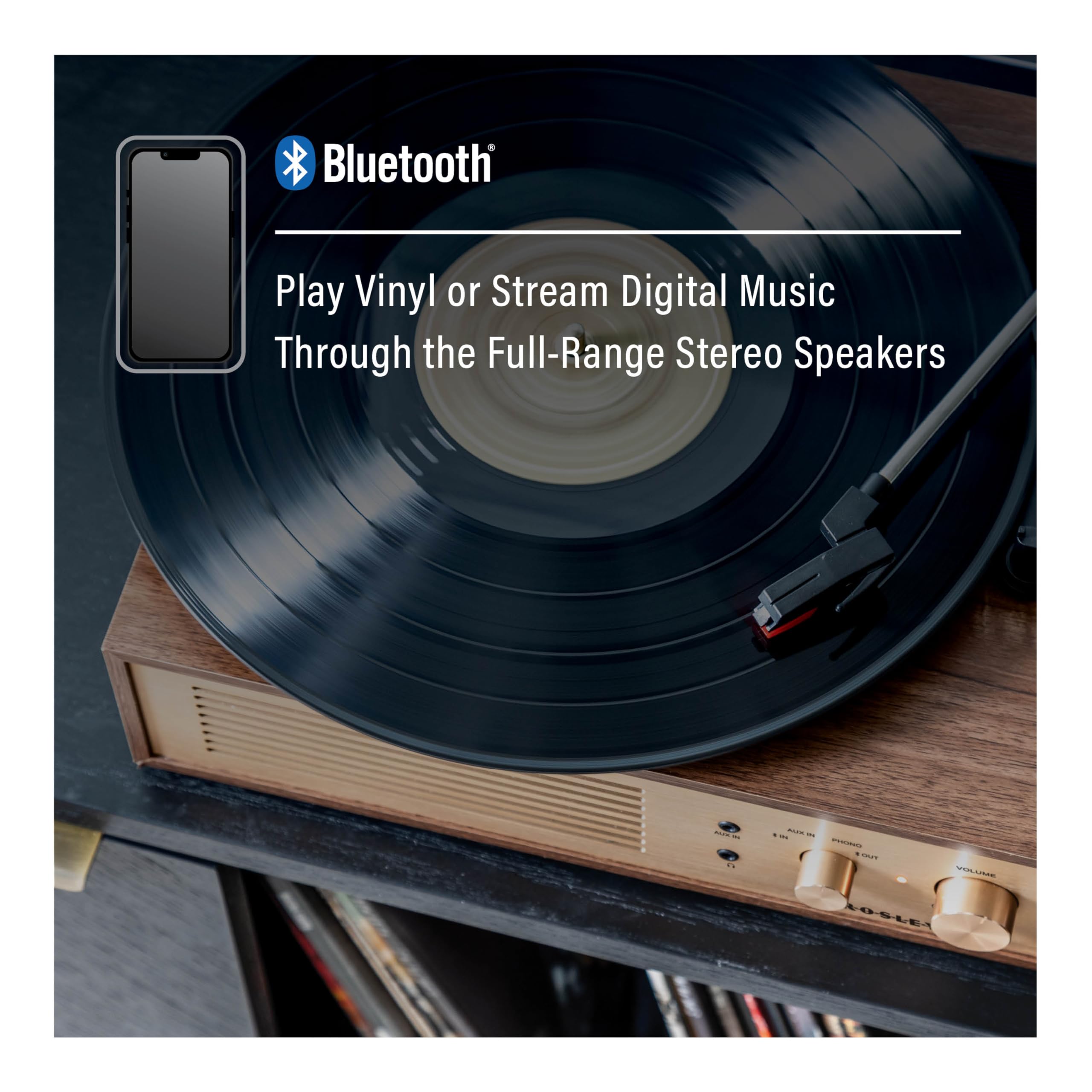 Crosley Cr6045A-Wa Miles 3-Speed Bluetooth In/Out Record Player Turntable With Built-In Speakers, Walnut