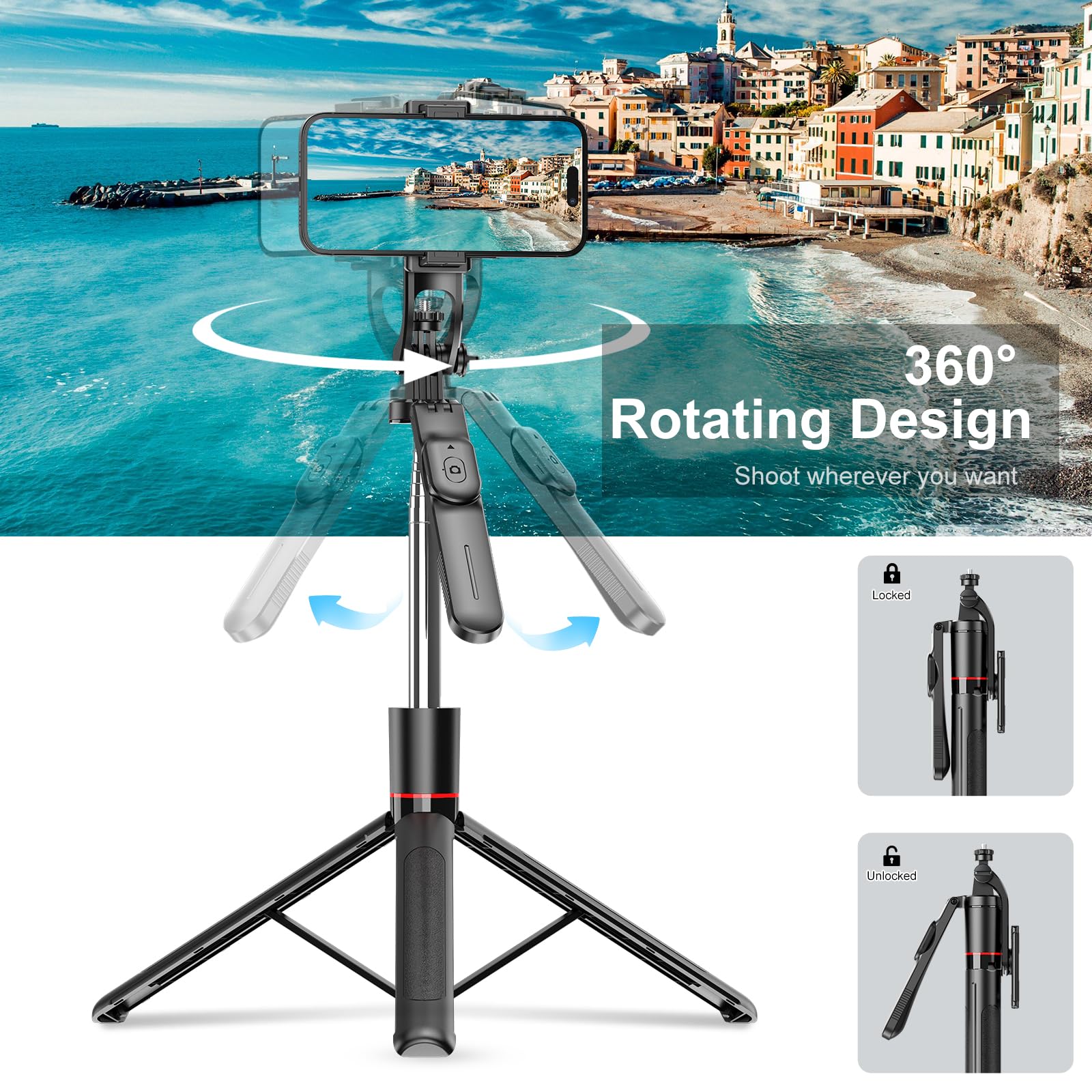 67 Selfie Stick Tripod For Iphone With Remote Control, Phone Holder And 1/4    Screw, Extendable Travel Essentials Tripod For Ce