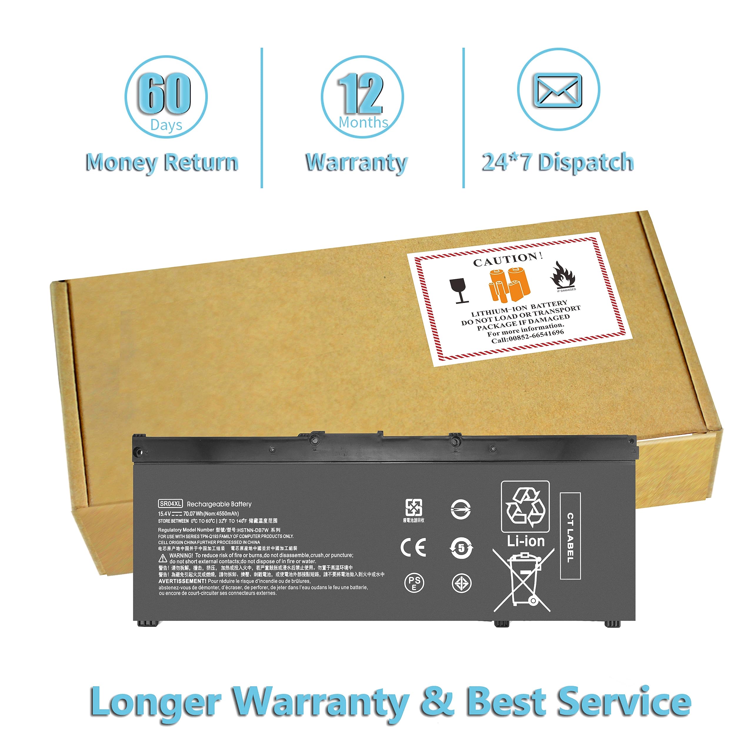 Sr04Xl Battery Sr03Xl 15.4V 70.07Wh For Hp Omen 15 Ce0Xx 15 Dc0Xx 15 Ce009La 15 Ce015Dx 15 Dc0051Nr Pavilion 15 Cb0Xx 15 Cx0Xx 1