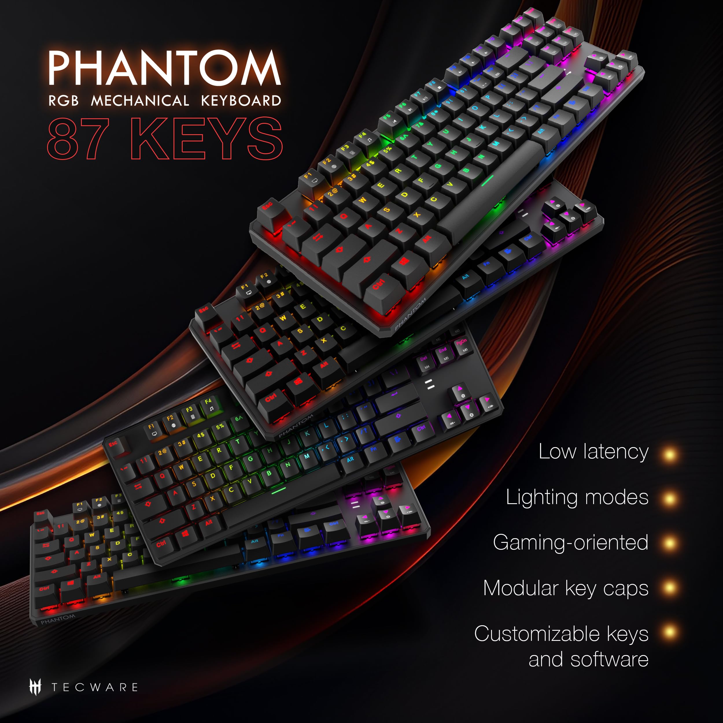 Tecware Phantom 87 Key Mechanical Keyboard, Rgb Led, Outemu Red Switch