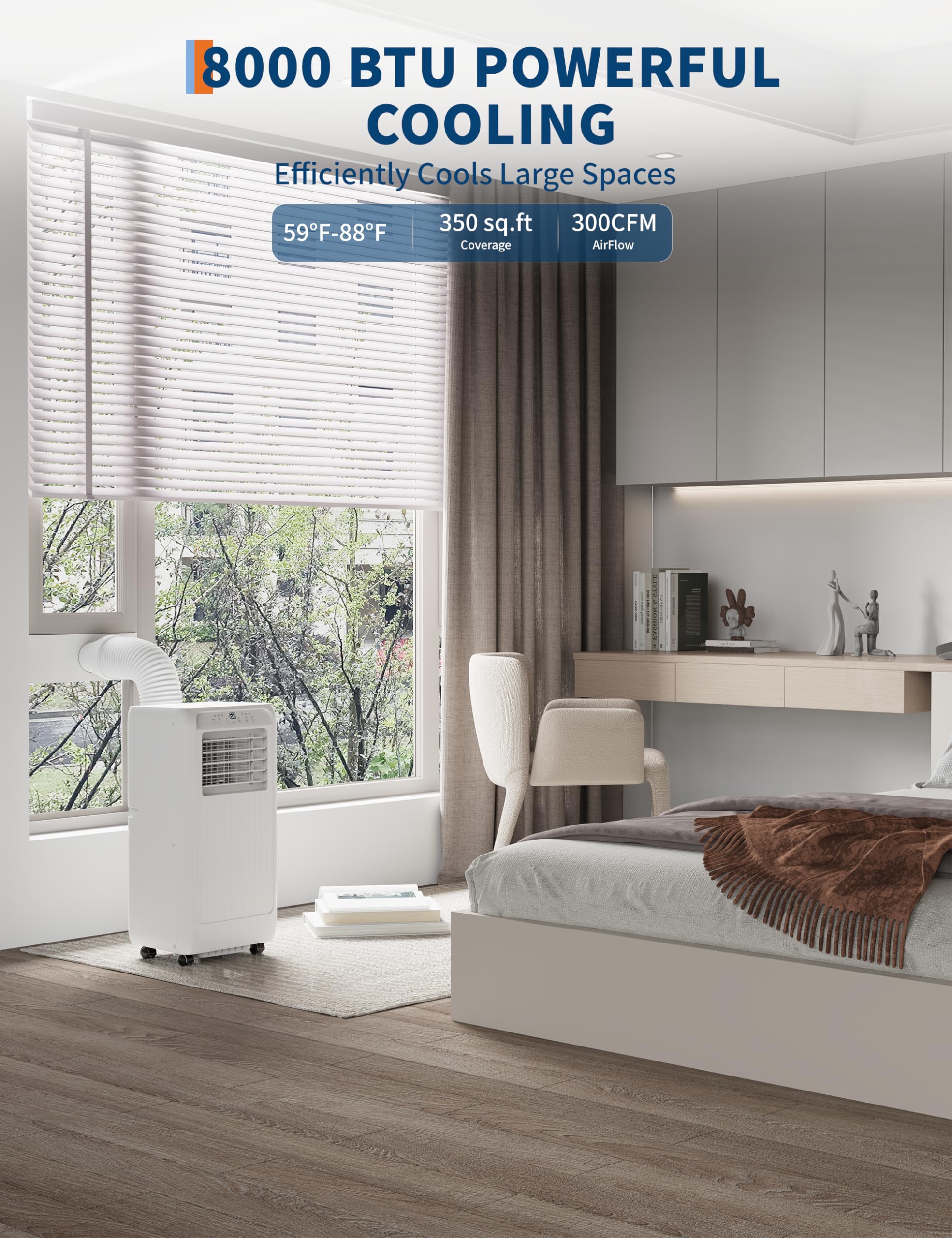 Garveetech 8,000 Btus Portable Air Conditioner, 3-In-1 Quiet Room Ac, High Efficiency, Portable Ac Unit With Fast Cooling/Energy