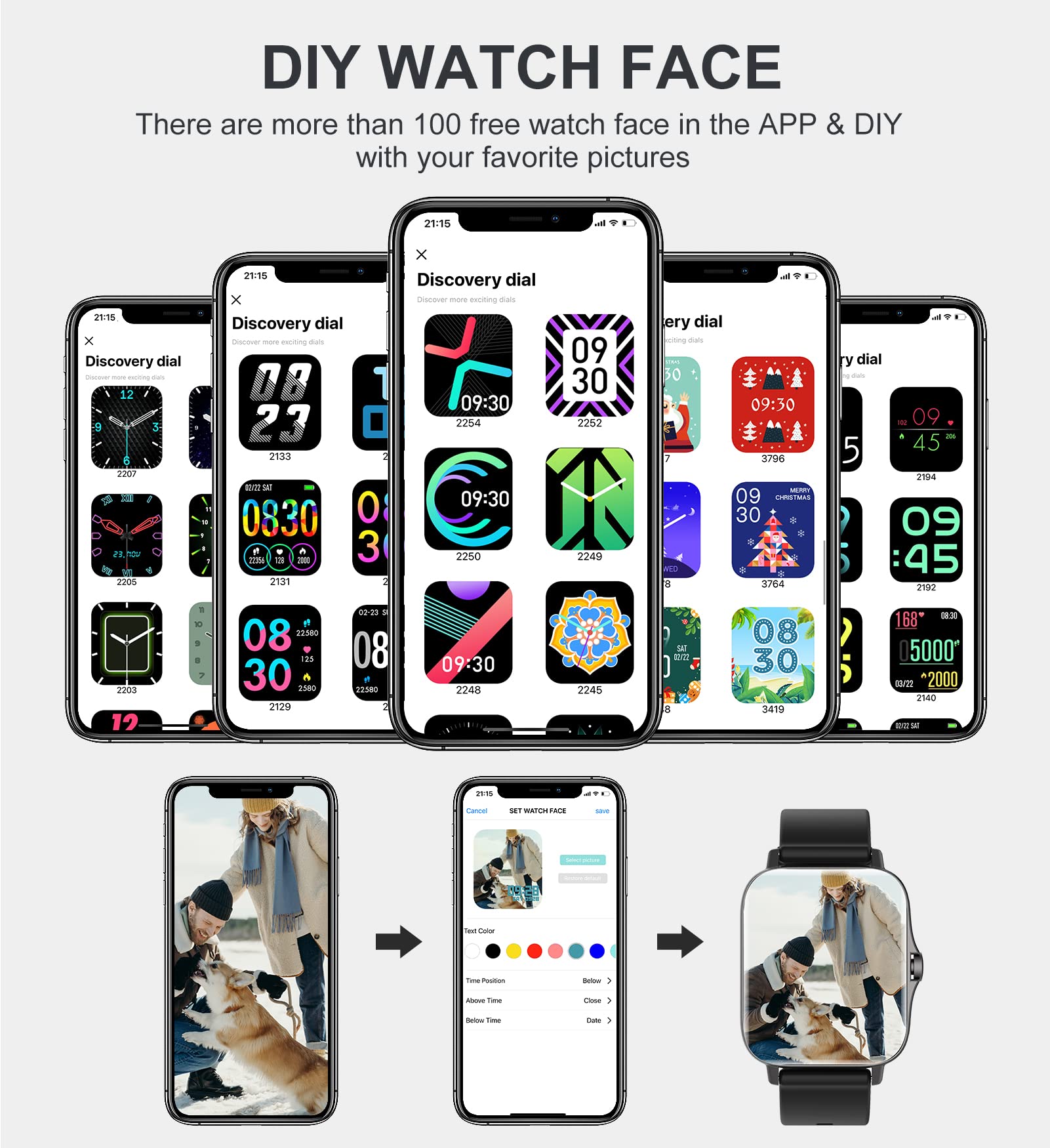 Iaret Smart Watch For Women Men (Answer/Make Call), Fitness Tracker For Android Ios Phones Waterproof Smartwatch 1.7'' Hd Full T