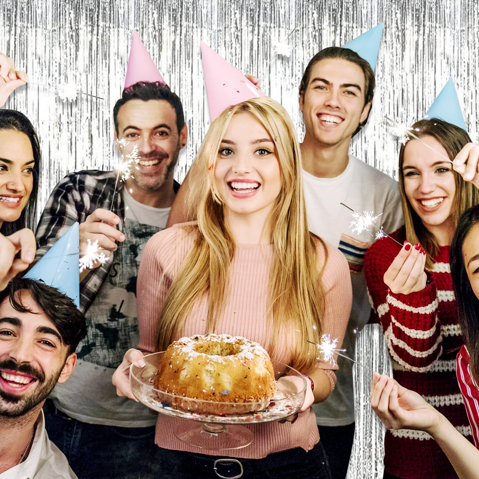 6 Pack Silver Foil Fringe Curtain Backdrop, 3.28Ft X 9.8Ft Metallic Tinsel Foil Fringe Streamer Curtains For Photo Booth, Christ