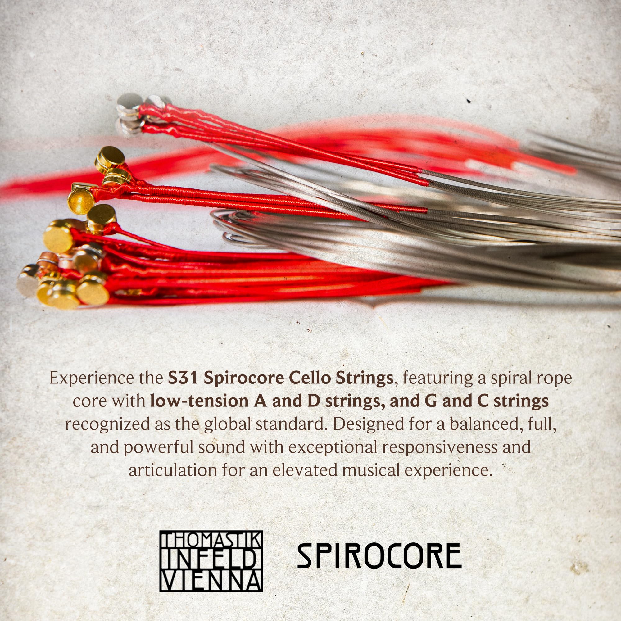 Thomastik Infeld Spirocore Cello Strings Set 4/4 Size   Flexible Cello Strings 4/4 Set With Exceptional Sound And Bow Response