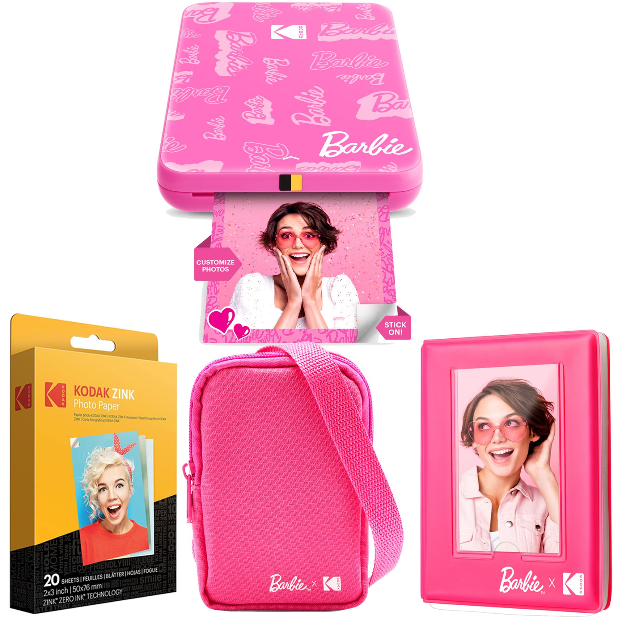 Kodak x Barbie Step Slim Wireless Instant Portable Photo Mobile Printer (Signature Style)+ Barbie Deluxe Camera Case + Barbie Ph