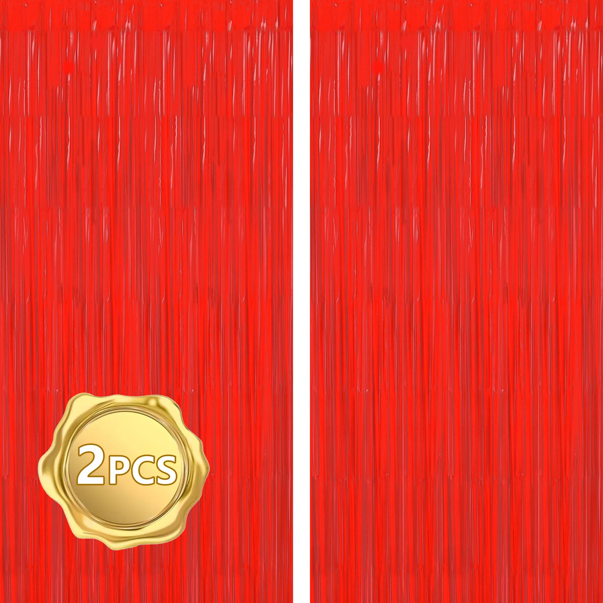 Beishida 2Pcs Red Door Streamer Fluorescent Red Backdrop Blue Foil Fringe Curtains Tinsel For Birthday Baby Shower Halloween Bac