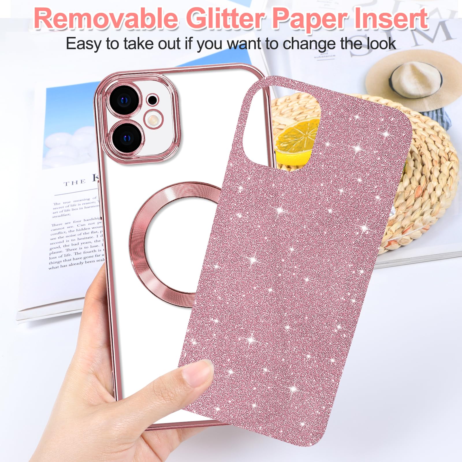 Hython For Iphone 11 Case Glitter, Clear Magnetic Phone Cases With Camera Lens Protector [Compatible With Magsafe] Bling Sparkle