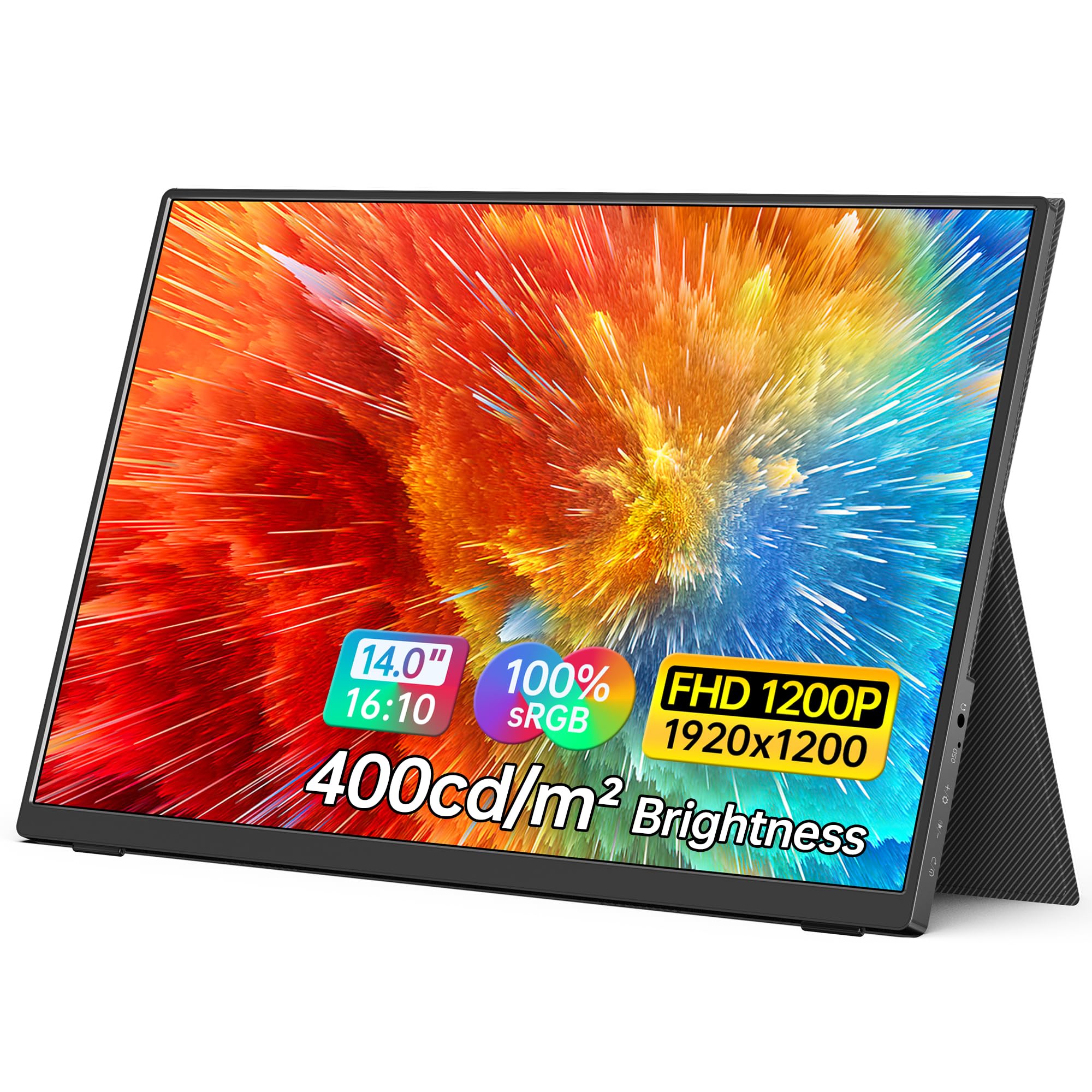 Mnn Portable Monitor 14 Inch Fhd 1920 * 1200P Usb C Hdmi Ultra Slim Ips Travel Display W/Smart Cover & Speakers, Hdr Plug&Play,