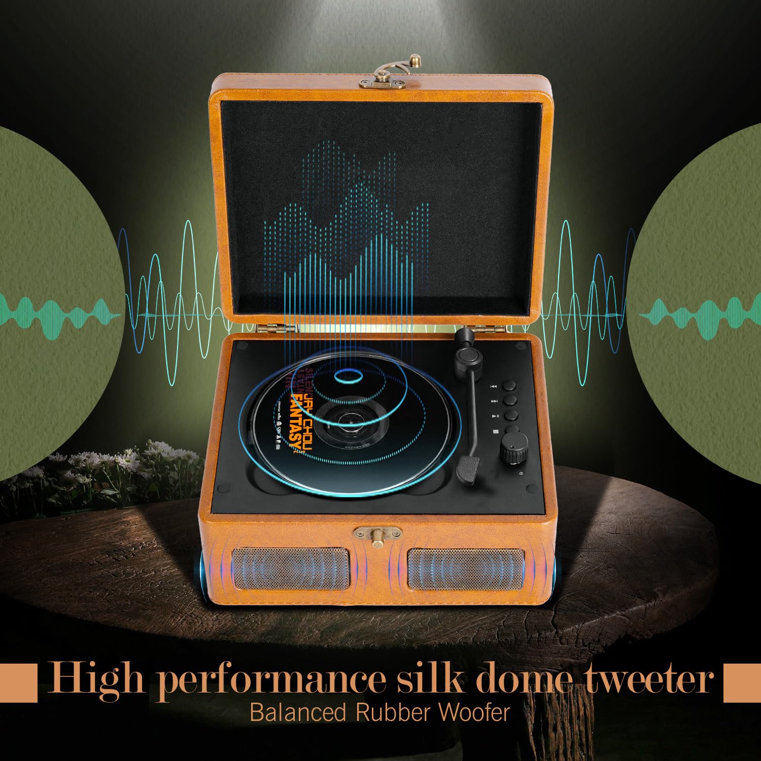 RetroBeat Retro Music Box - Portable CD Player with Bluetooth, Rechargeable, USB/AUX, Brown