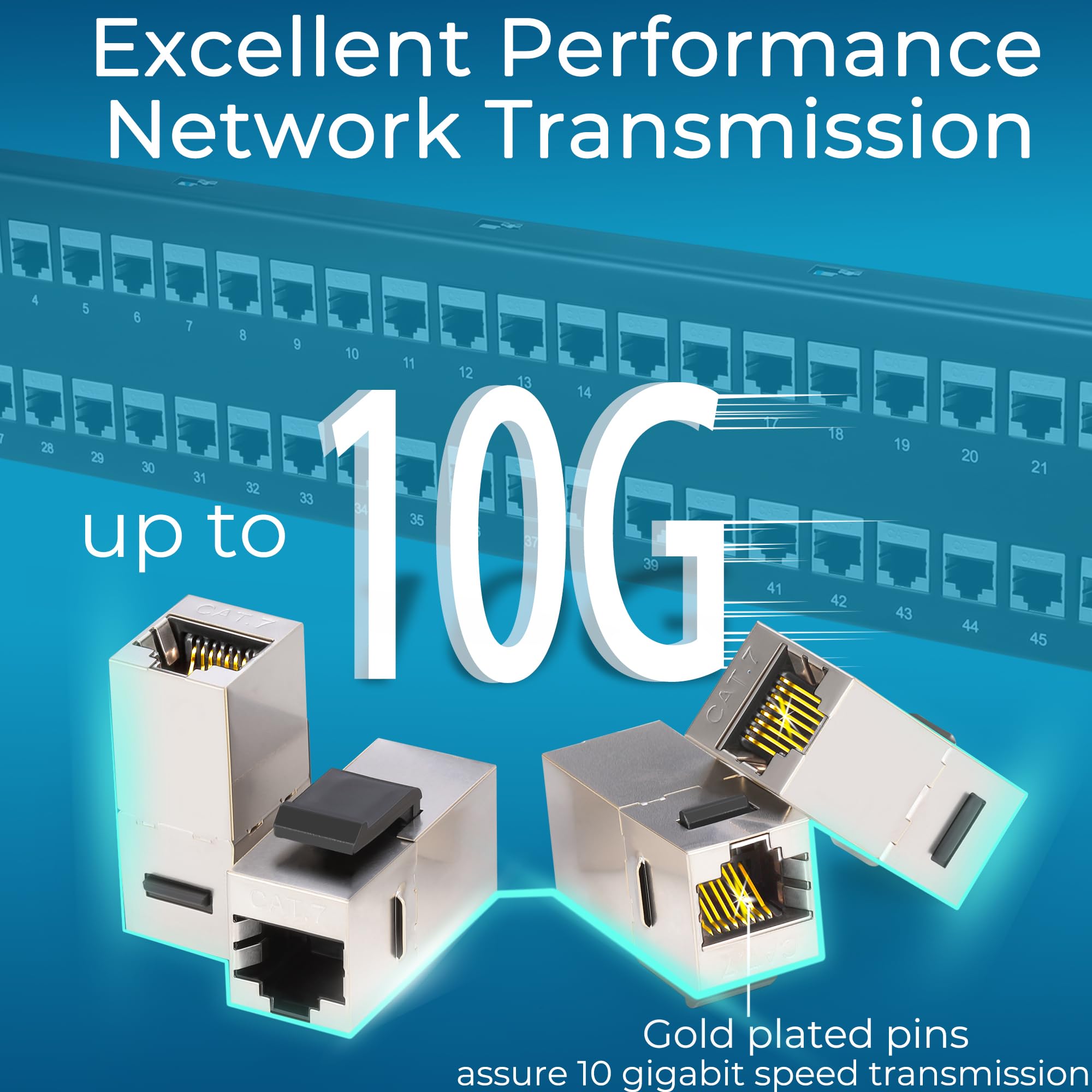 Rapink Patch Panel 48 Port Cat7 With Inline Keystone 10G Support, Coupler Patch Panel Stp Shielded 19 Inch With Removable Back Bar, 2U Network Patch Panel For Cat7, Cat6, Cat6A, Cat5E Cabling