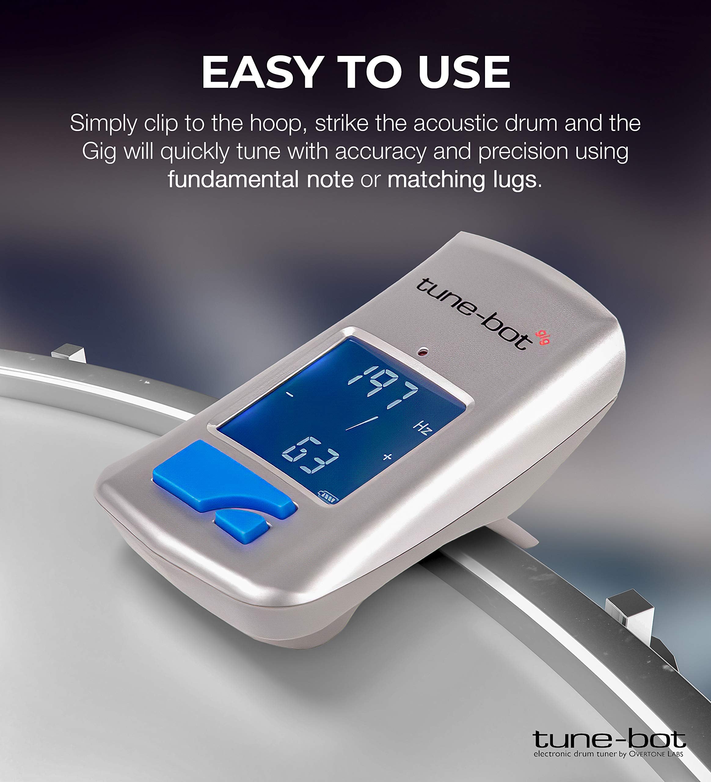 Tune-Bot Gig Clip-On Digital Drum Tuner With Backlit Lcd Display For Acoustic Drums