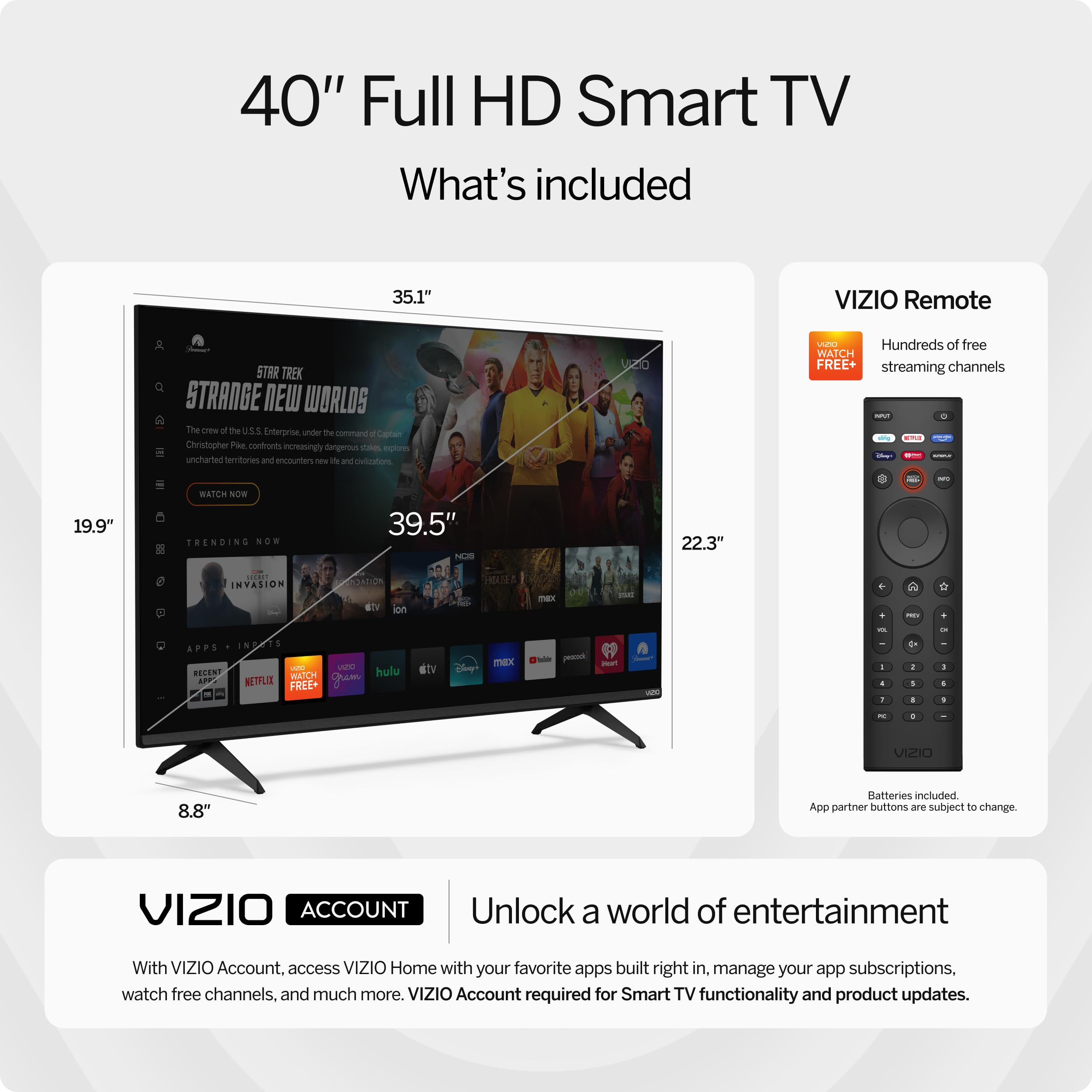 Vizio 40-Inch Full Hd 1080P Smart Tv With Dts Virtual: X, Alexa Compatibility, Chromecast Built-In, Bluetooth Headphone Capable,
