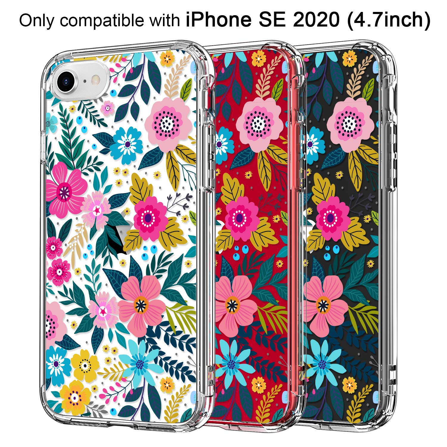 Icedio For Iphone Se 2022/2020, 8, 7 Case   Clear Tpu, Colorful Blooming Blossoms Design, With Screen Protector For Girls & Wome