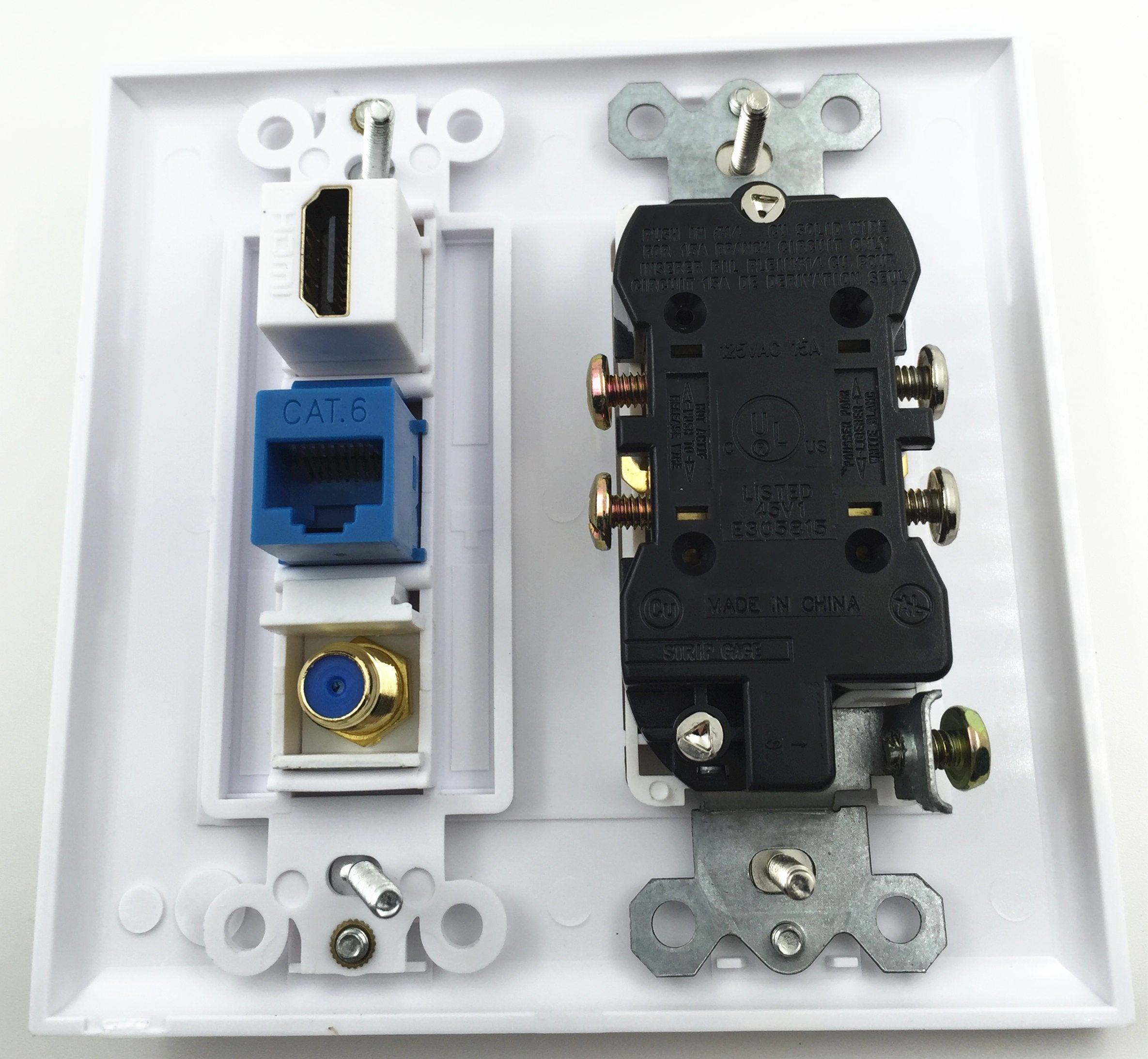 Ibl 15A Power Outlet, 1 Port Hdmi, 1 Cat6 Ethernet, 1 Coax Cable Tv Wall Plate In White