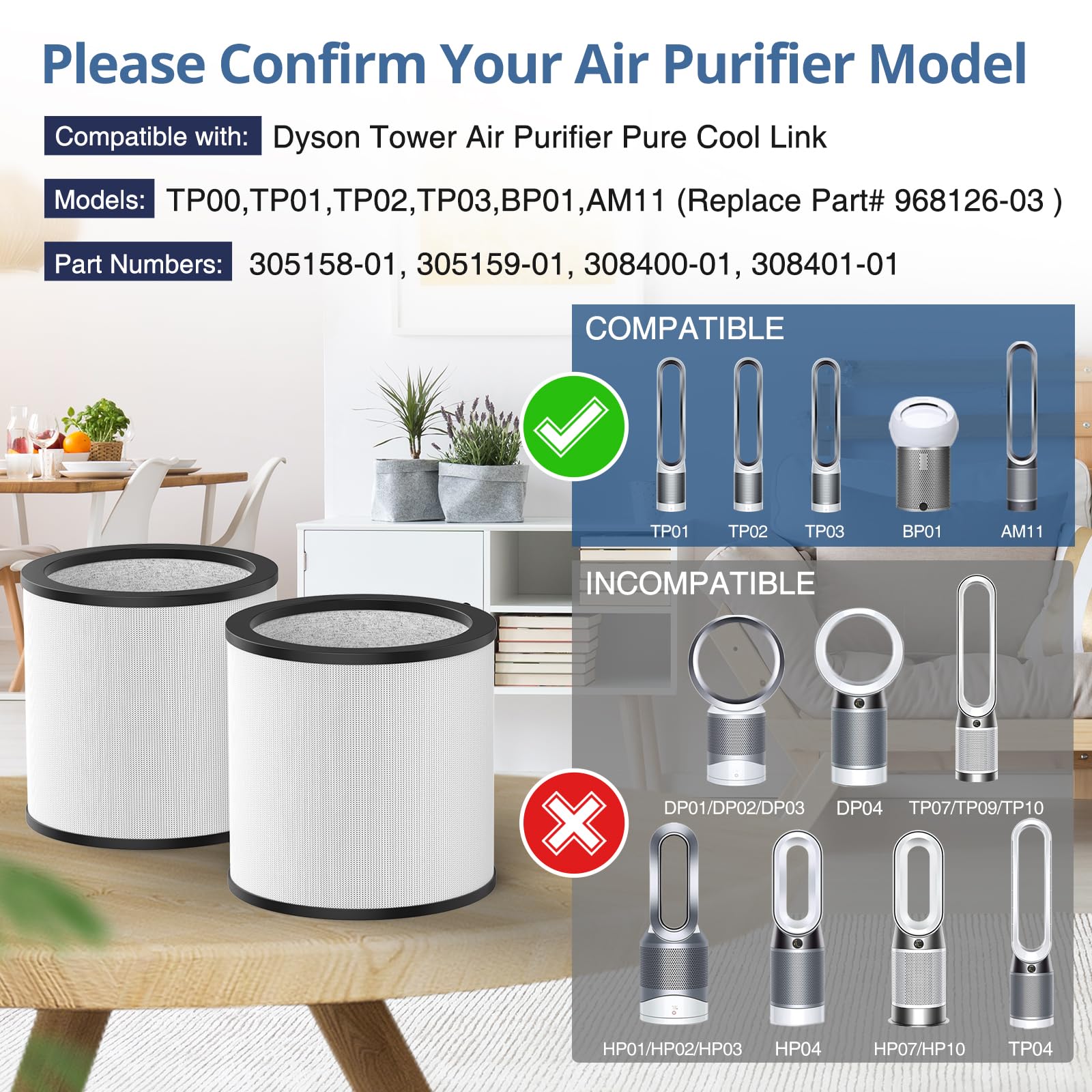 Upgraded Tp01 Hepa Replacement Filter Compatible With Dyson Tower Purifier Pure Cool Link Tp01, Tp02, Tp03, Am11, Bp01 Models, C