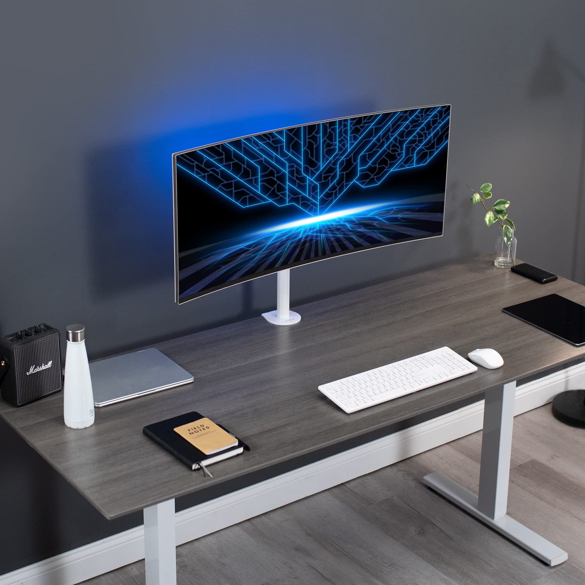 VIVO Single 13 to 38 inch LCD Monitor Heavy Duty Desk Mount Stand, Holds 1 Standard to Ultrawide Screen up to 38 inches, White, STAND V001CW