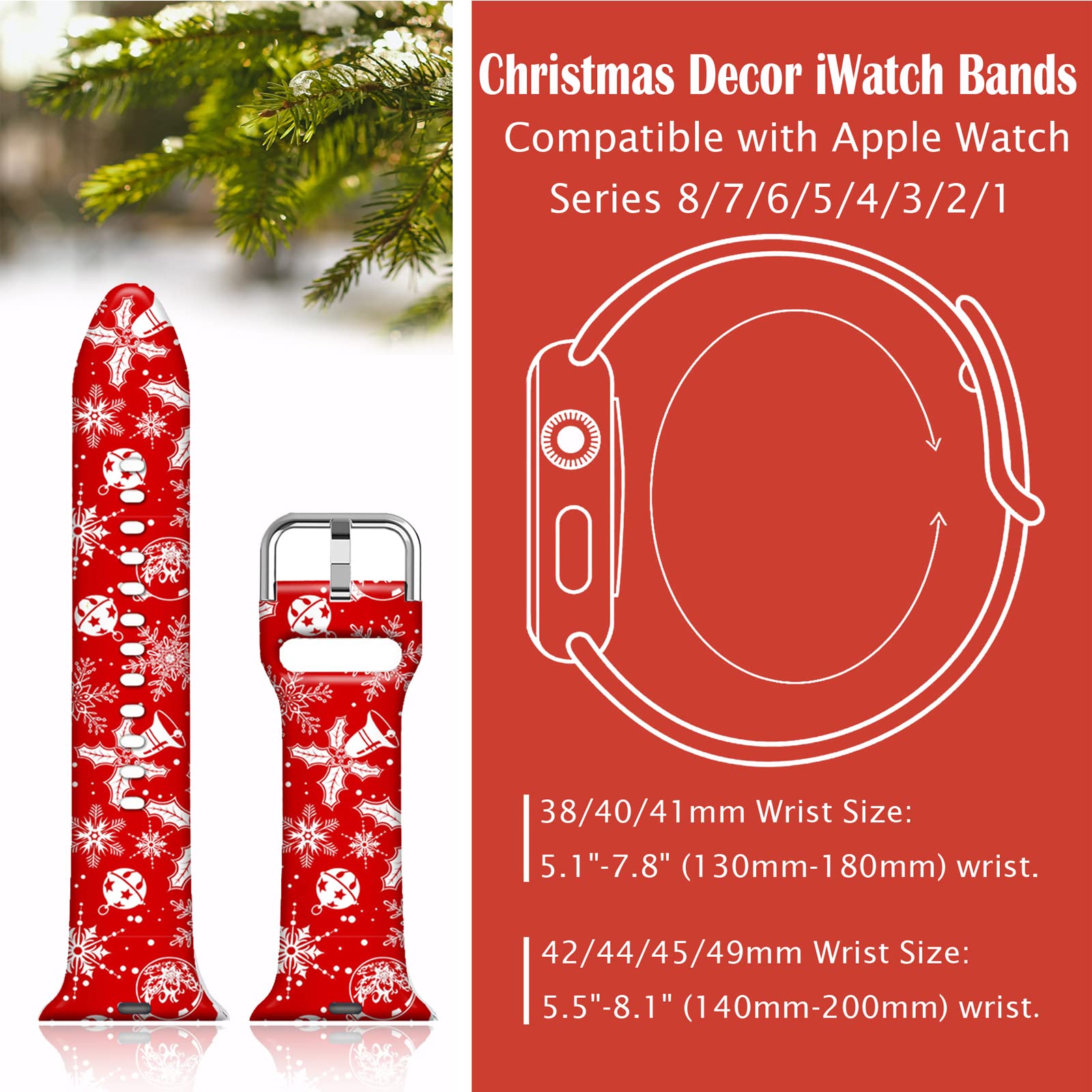 Ftfcase Christmas Balls Watch Bands Compatible With Apple Watch 49Mm 45Mm 44Mm 42Mm, Flower Printed Soft Silicone Sport Strap Re