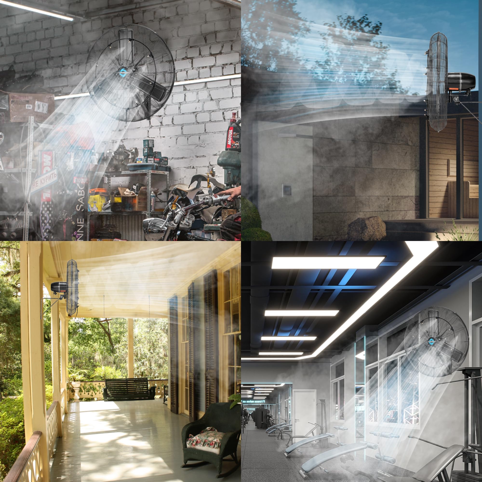 Tornado 30 Inch High Velocity Outdoor Oscillating Wall Mount Fan With Pre-Installed Misting Kit - Ipx4 Rated, Teao Motor, 2-Spee