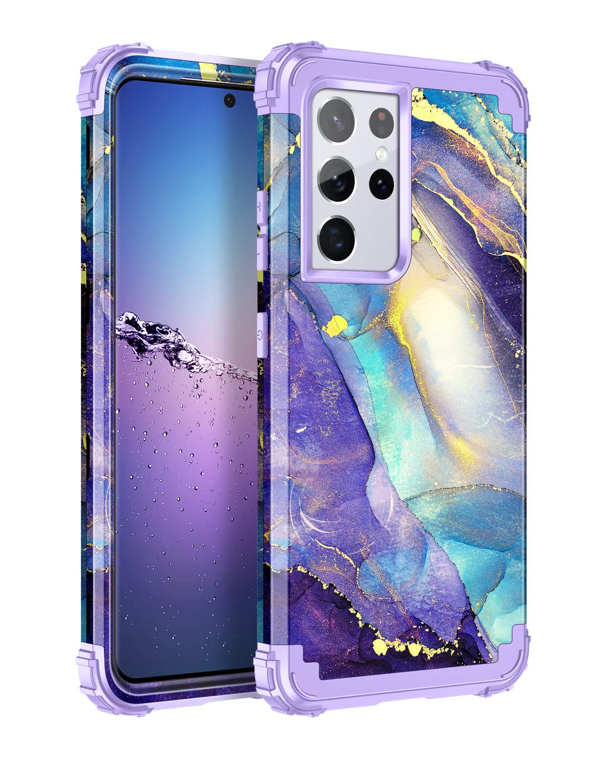 Rancase For Galaxy S21 Ultra 5G Case,Three Layer Heavy Duty Shockproof Protection Hard Plastic Bumper +Soft Silicone Rubber Prot