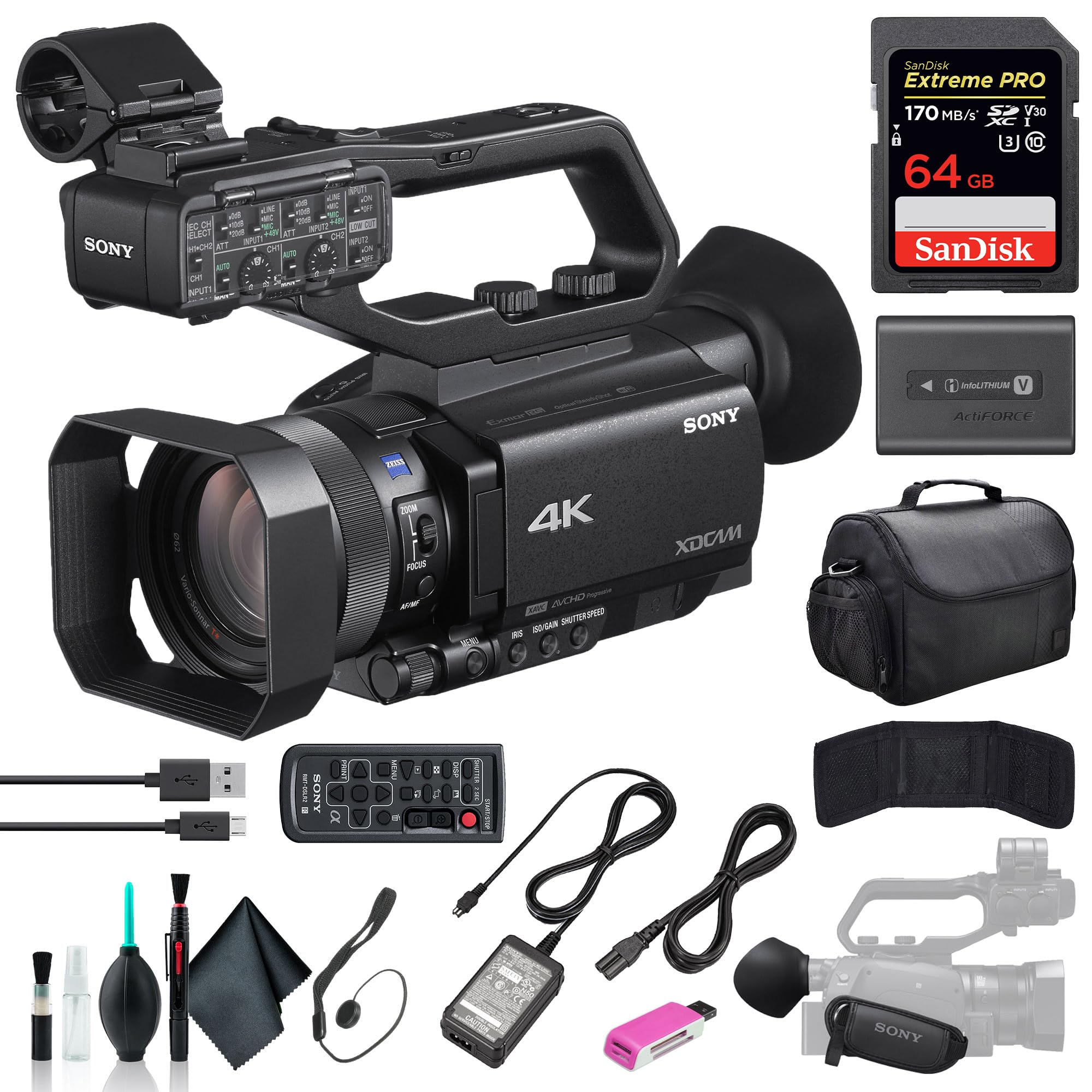 Sony PXW-Z90V 4K HDR XDCAM with Fast Hybrid AF PXW-Z90V, 64GB Memory Card, Bag, Card Reader, Memory Card Wallet, Cap Keeper, Cle