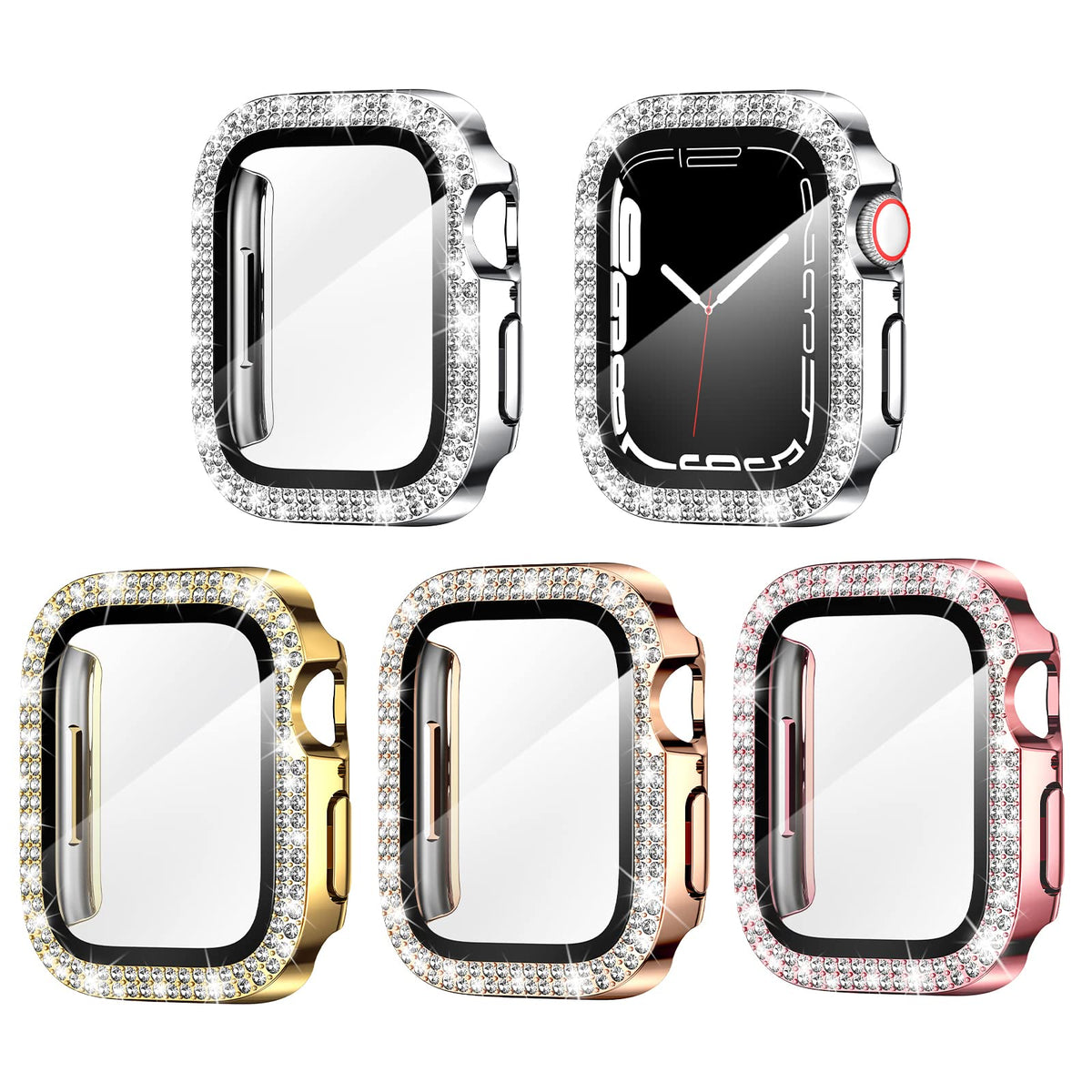 Goton 4 Pack Bling Screen Protector For Apple Watch Series 3 2 1 38Mm Case, Women Glitter Diamond Rhinestone Bumper Cover For Iw
