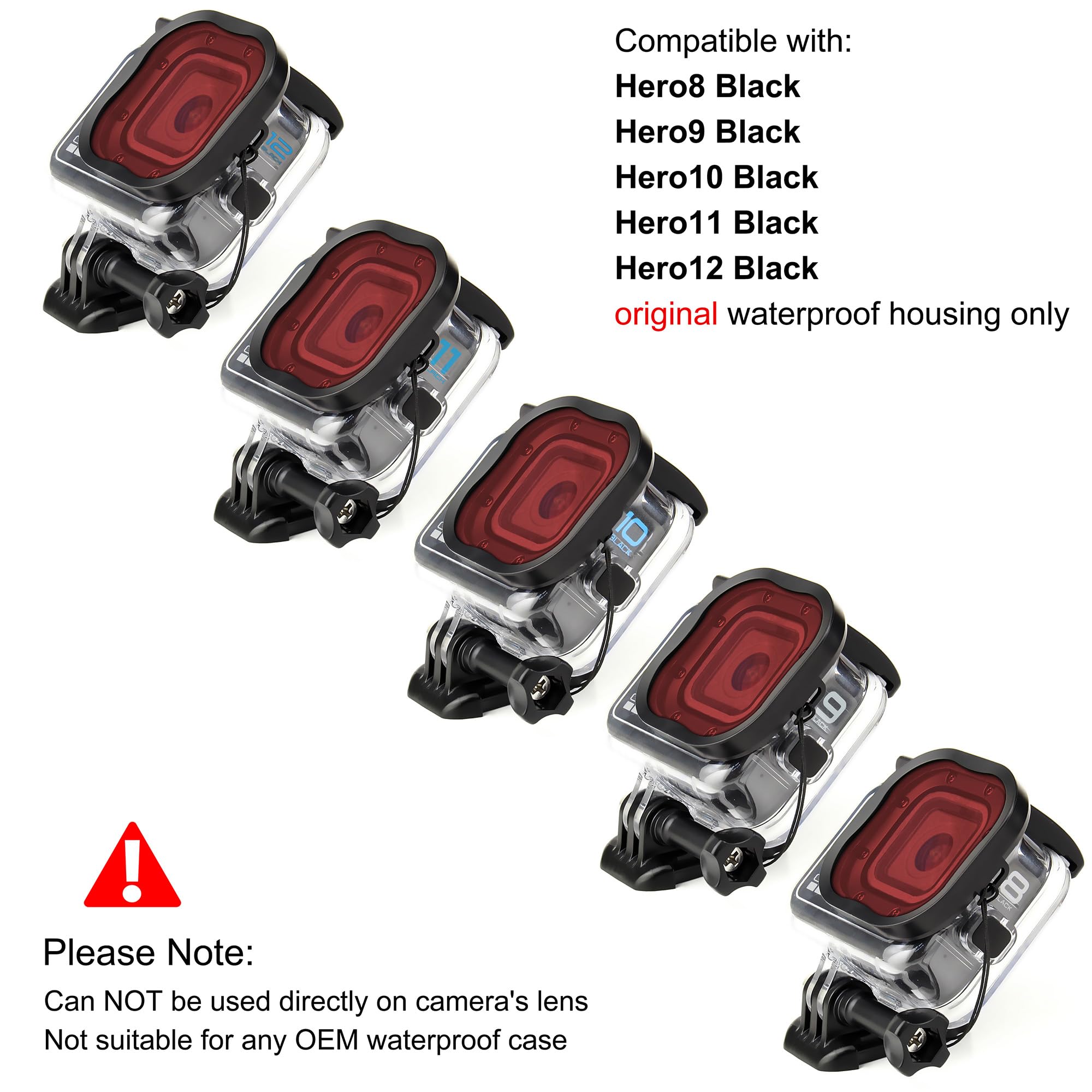 GEPULY 4 Pack Underwater Dive Filters for GoPro Hero 8-13 Black Housing Acrylic Red Light Red Magenta