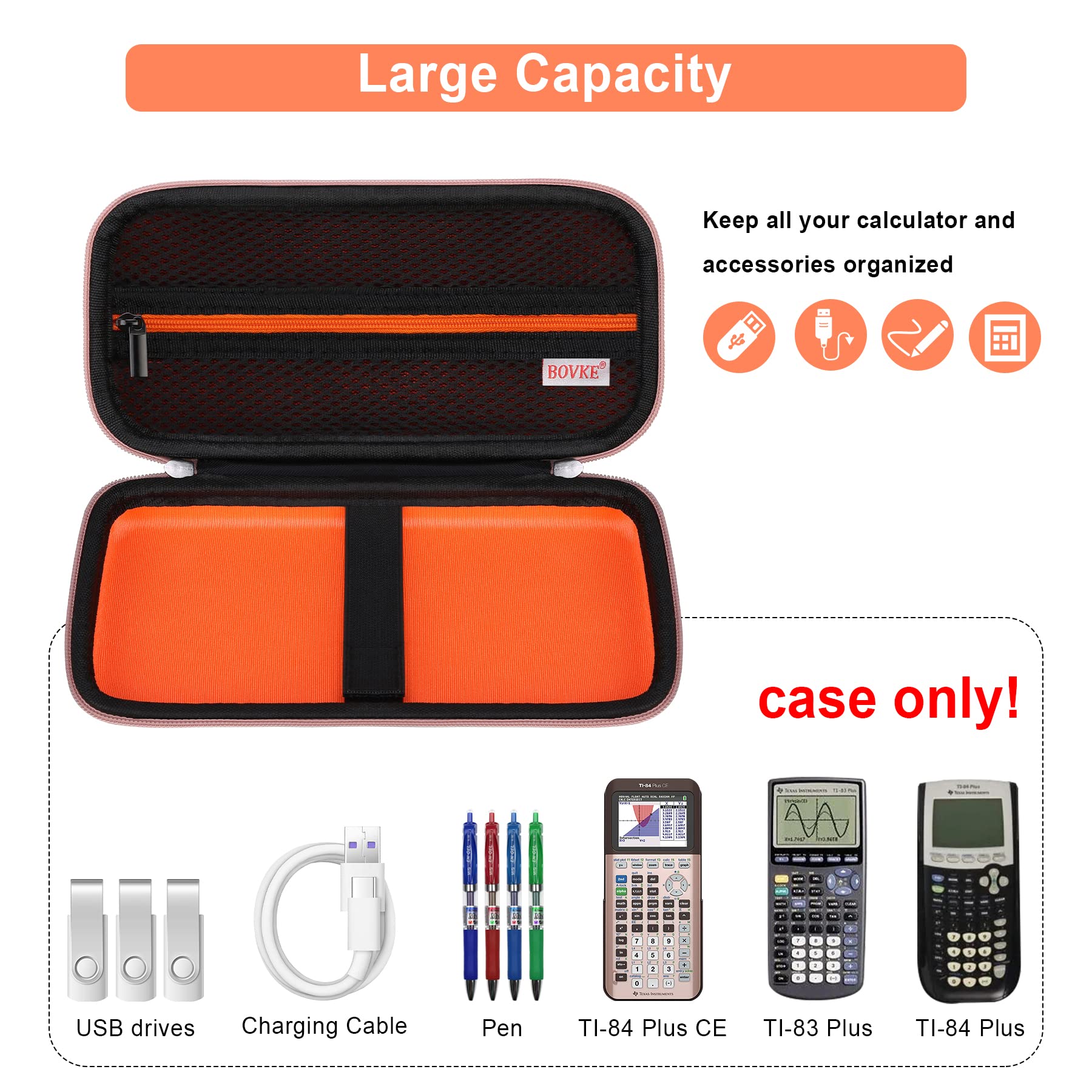 Bovke Hard Calculator Case Compatible With Texas Instruments Ti-84 Plus Ce Color Graphing Calculator/Ti-83 Plus Ce, Extra Zipped