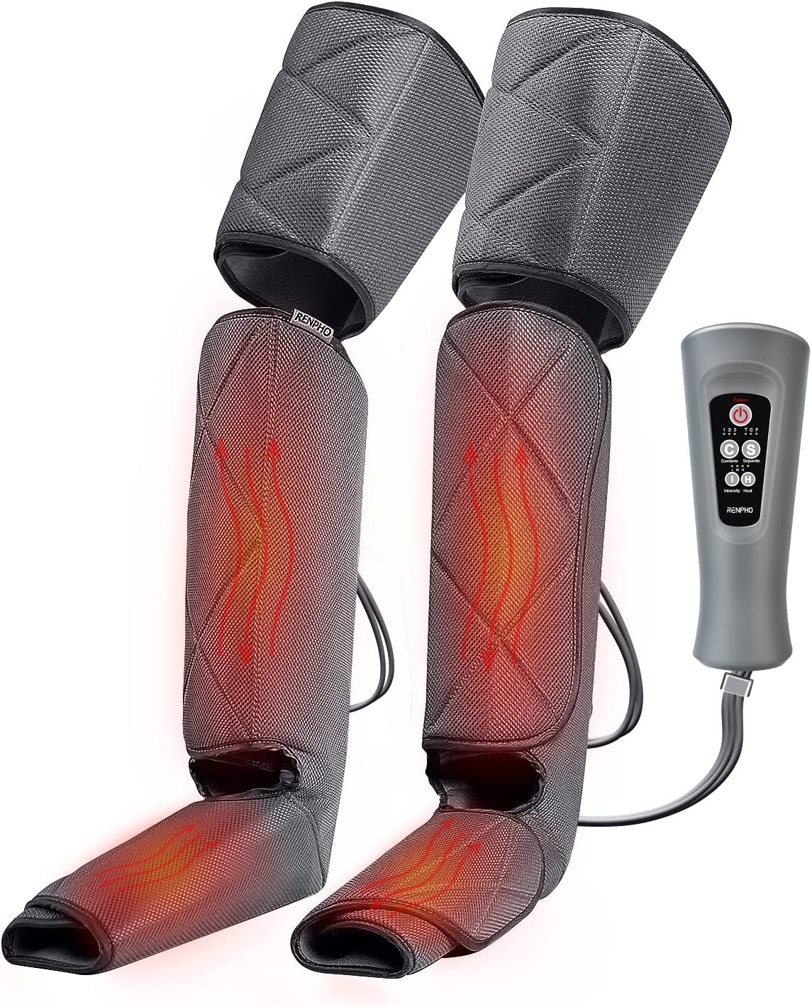 Renpho Leg Massager With Heat For Circulation, Air Compression Calf Thigh Foot Massager For Pain Relief, 2 Heat 6 Modes 3 Intens