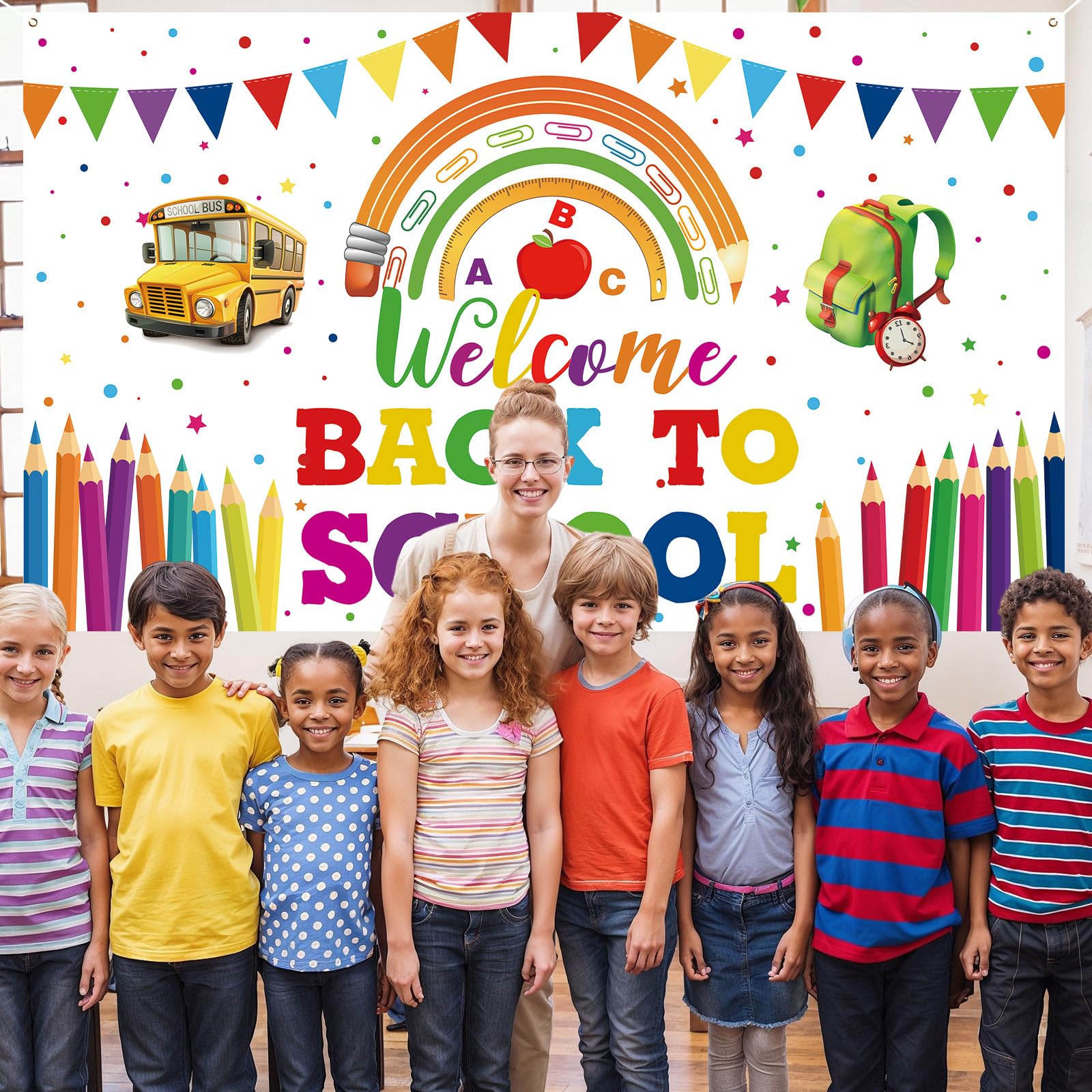 Welcome Back To School Banner Decoration, Positive Back To School Backdrop Motivational Classroom Banner First Day Of School Sig