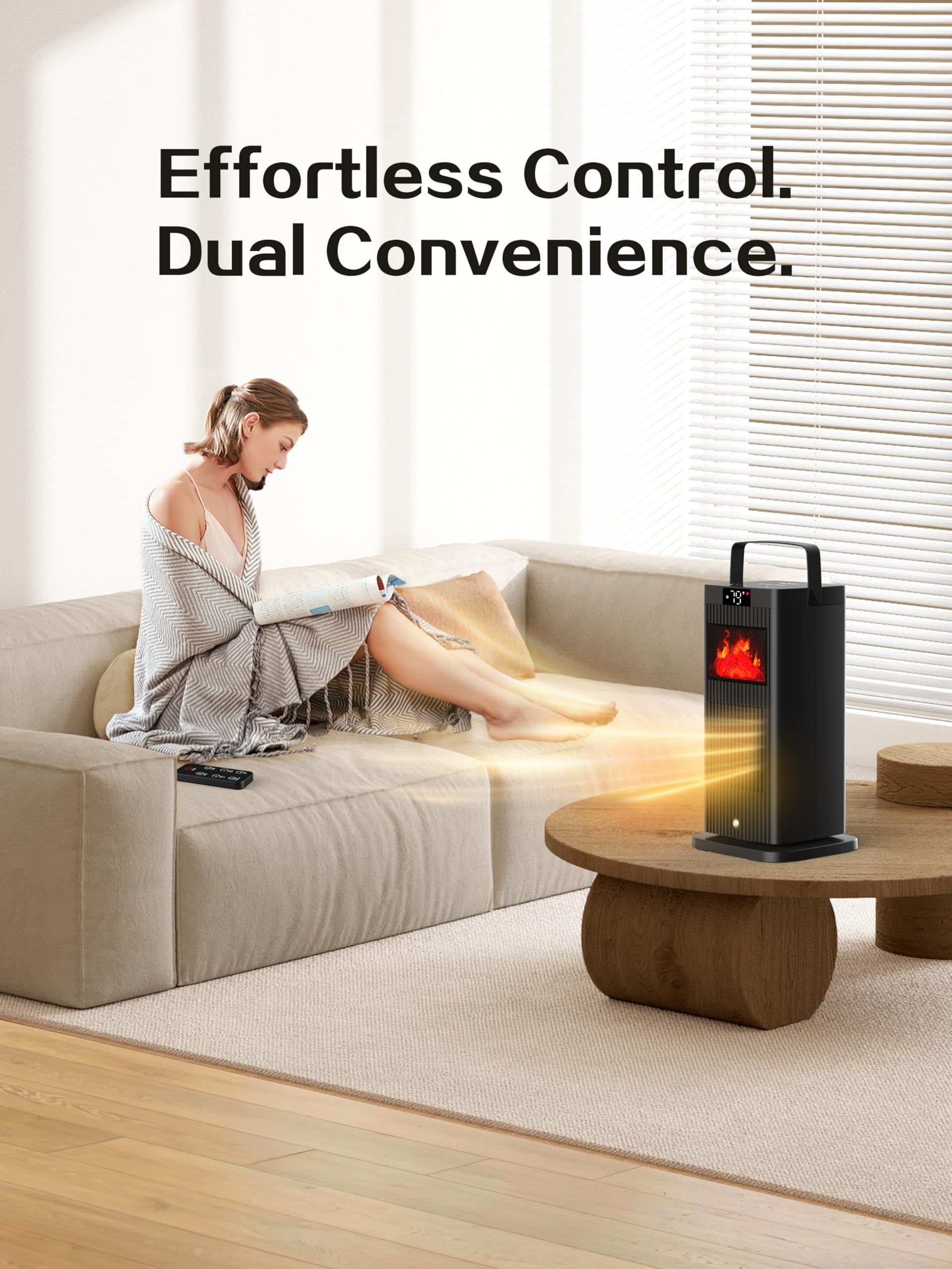Bjop 2024 New Version Space Heater, Etl & Ul Certified Portable Space Heaters With Fireplace Flame Effect 1500W Oscillating Elec